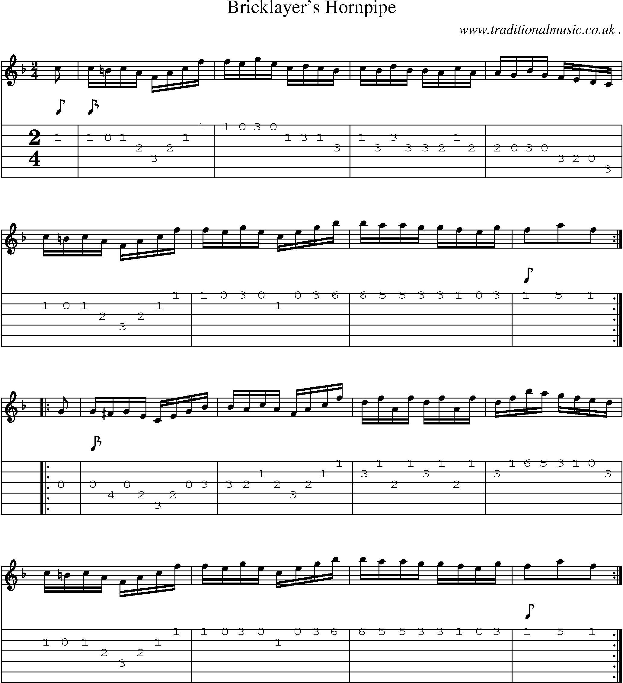 Sheet-Music and Guitar Tabs for Bricklayers Hornpipe