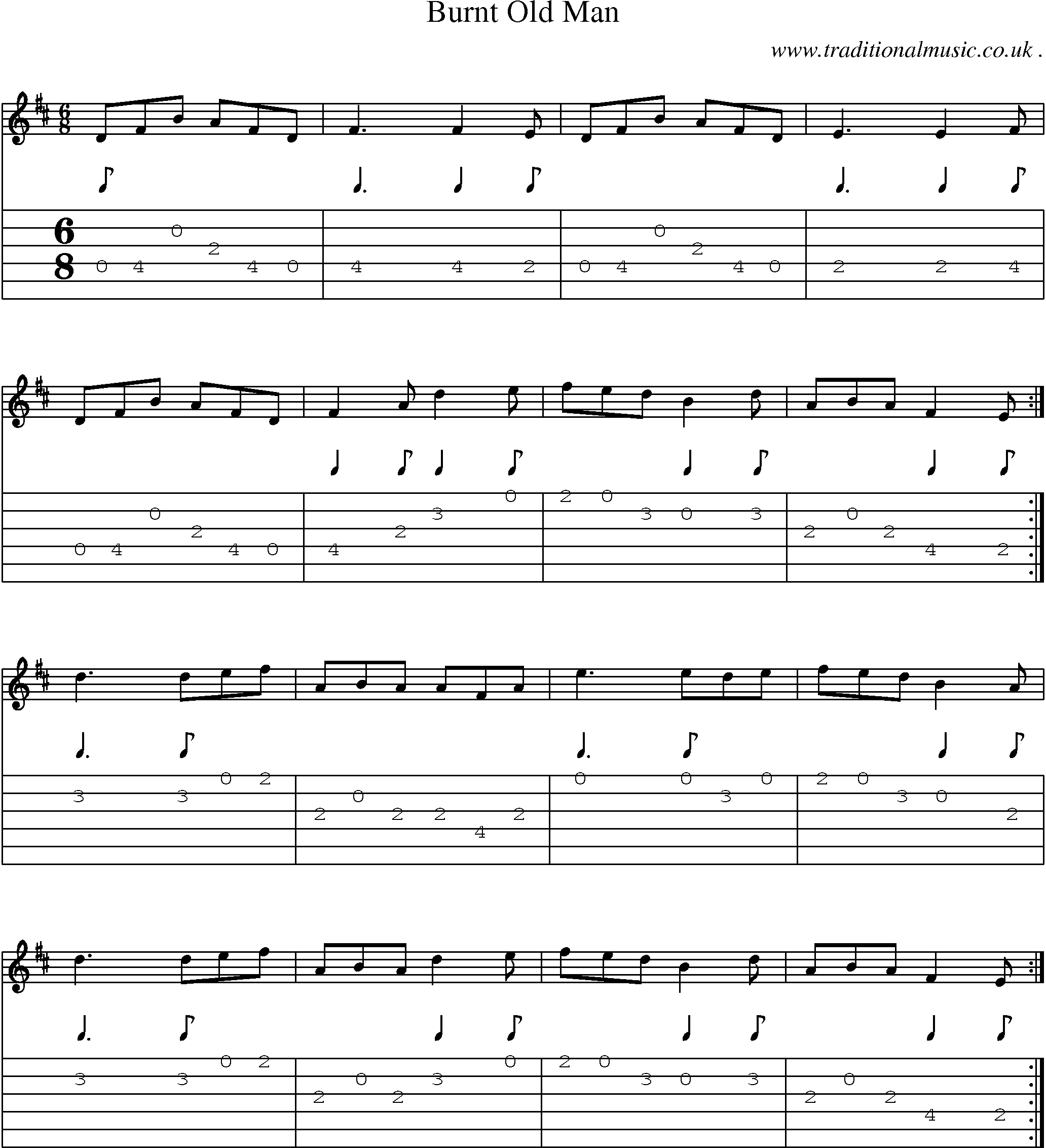 Sheet-Music and Guitar Tabs for Burnt Old Man