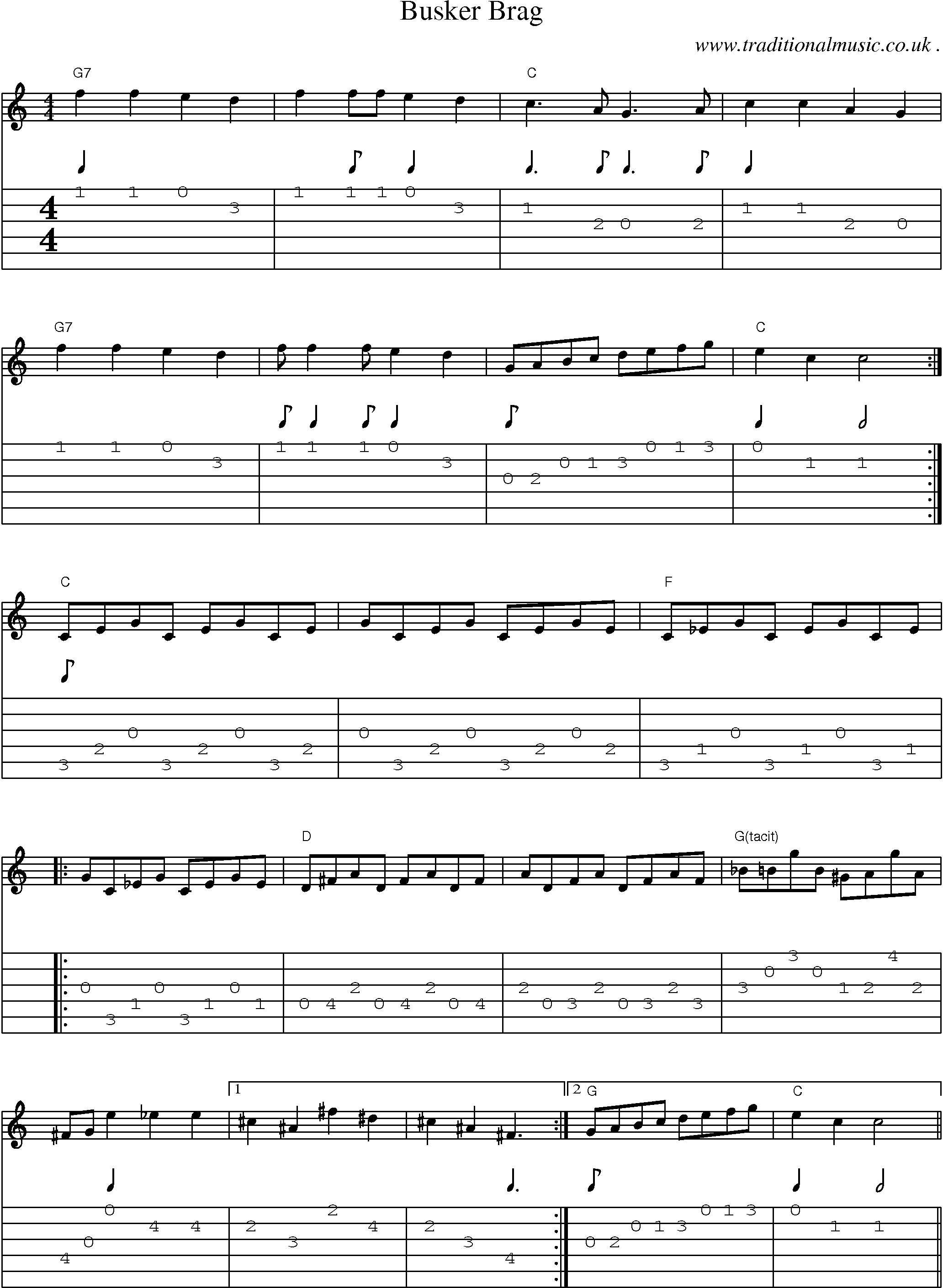 Sheet-Music and Guitar Tabs for Busker Brag