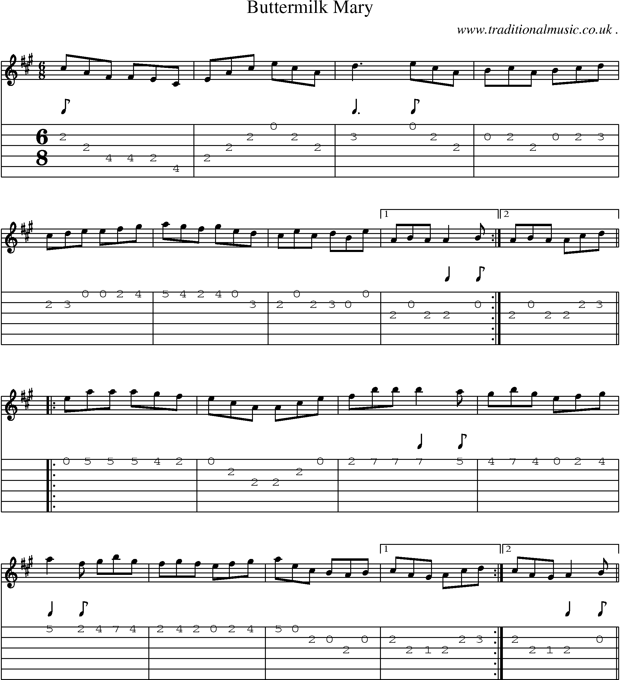 Sheet-Music and Guitar Tabs for Buttermilk Mary