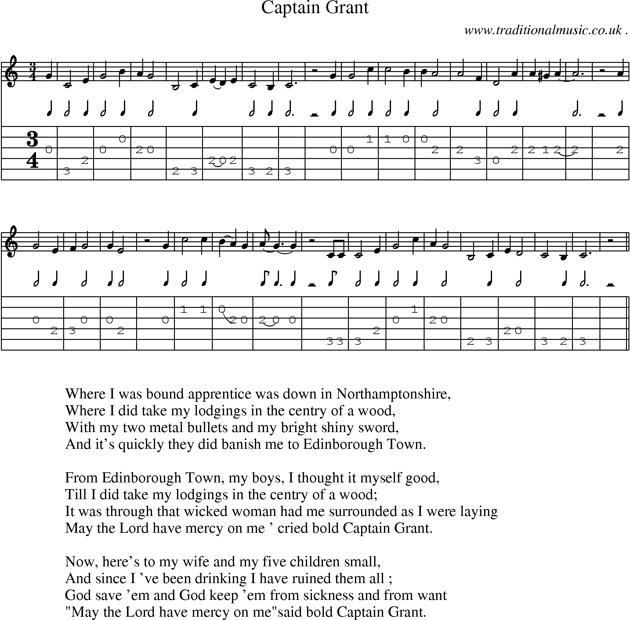 Sheet-Music and Guitar Tabs for Captain Grant