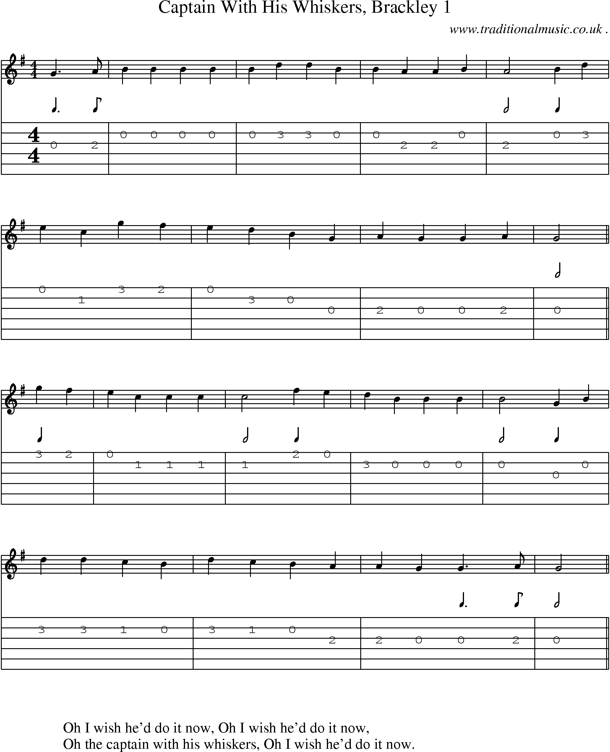 Sheet-Music and Guitar Tabs for Captain With His Whiskers Brackley 1