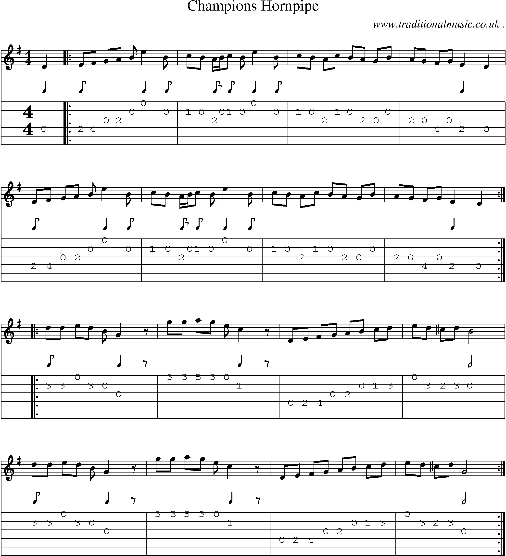 Sheet-Music and Guitar Tabs for Champions Hornpipe