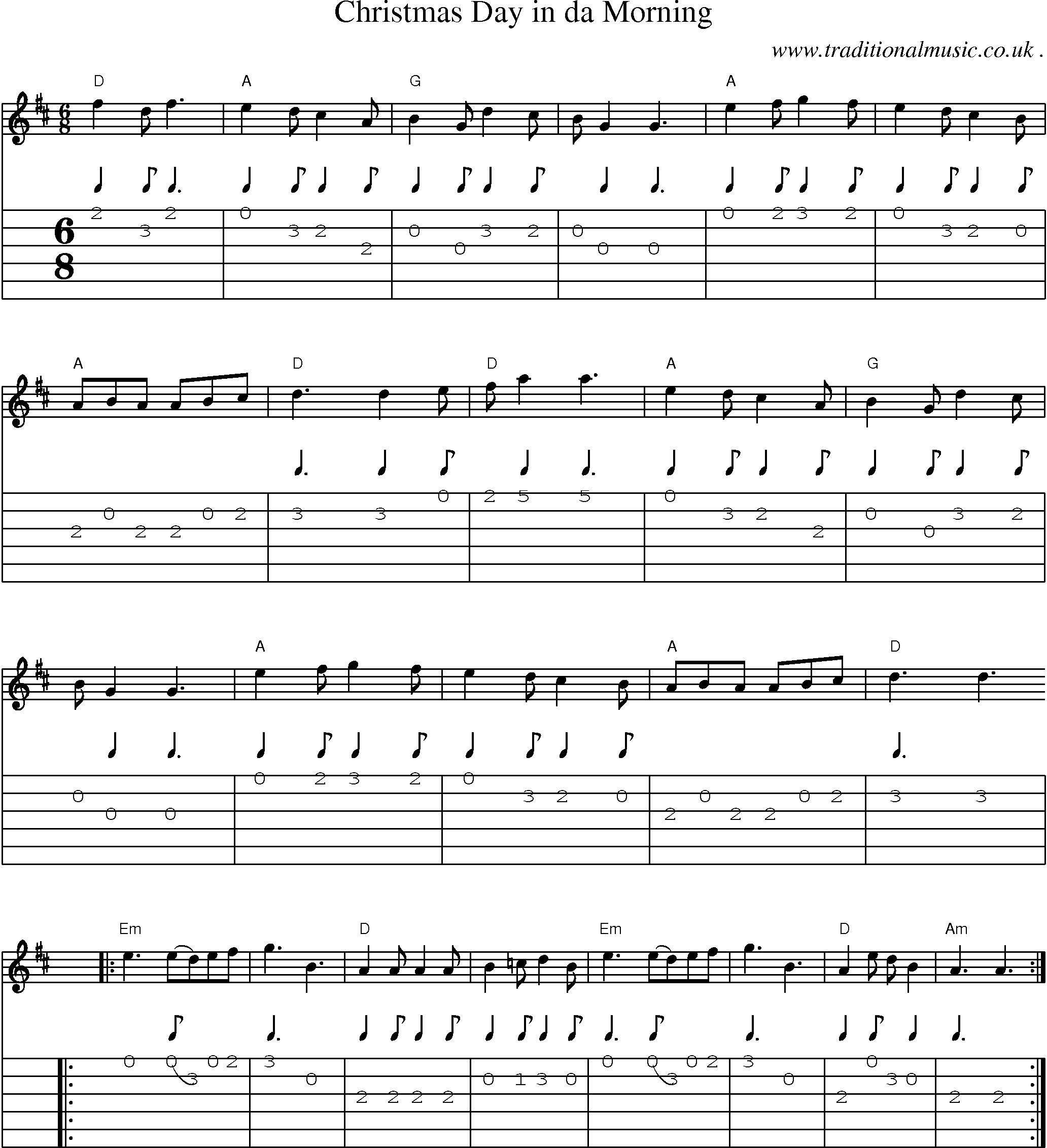 Sheet-Music and Guitar Tabs for Christmas Day In Da Morning