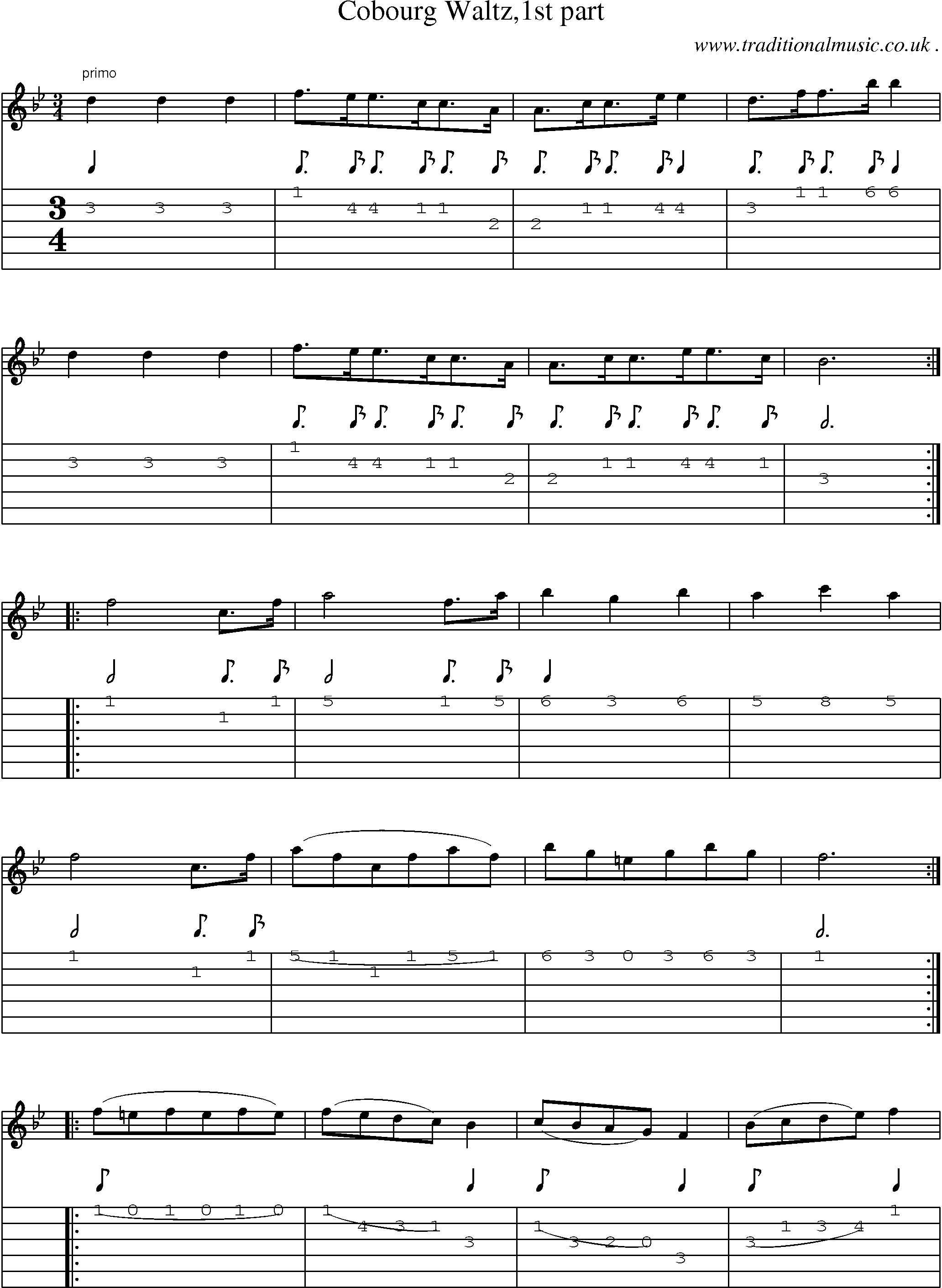 Sheet-Music and Guitar Tabs for Cobourg Waltz1st Part