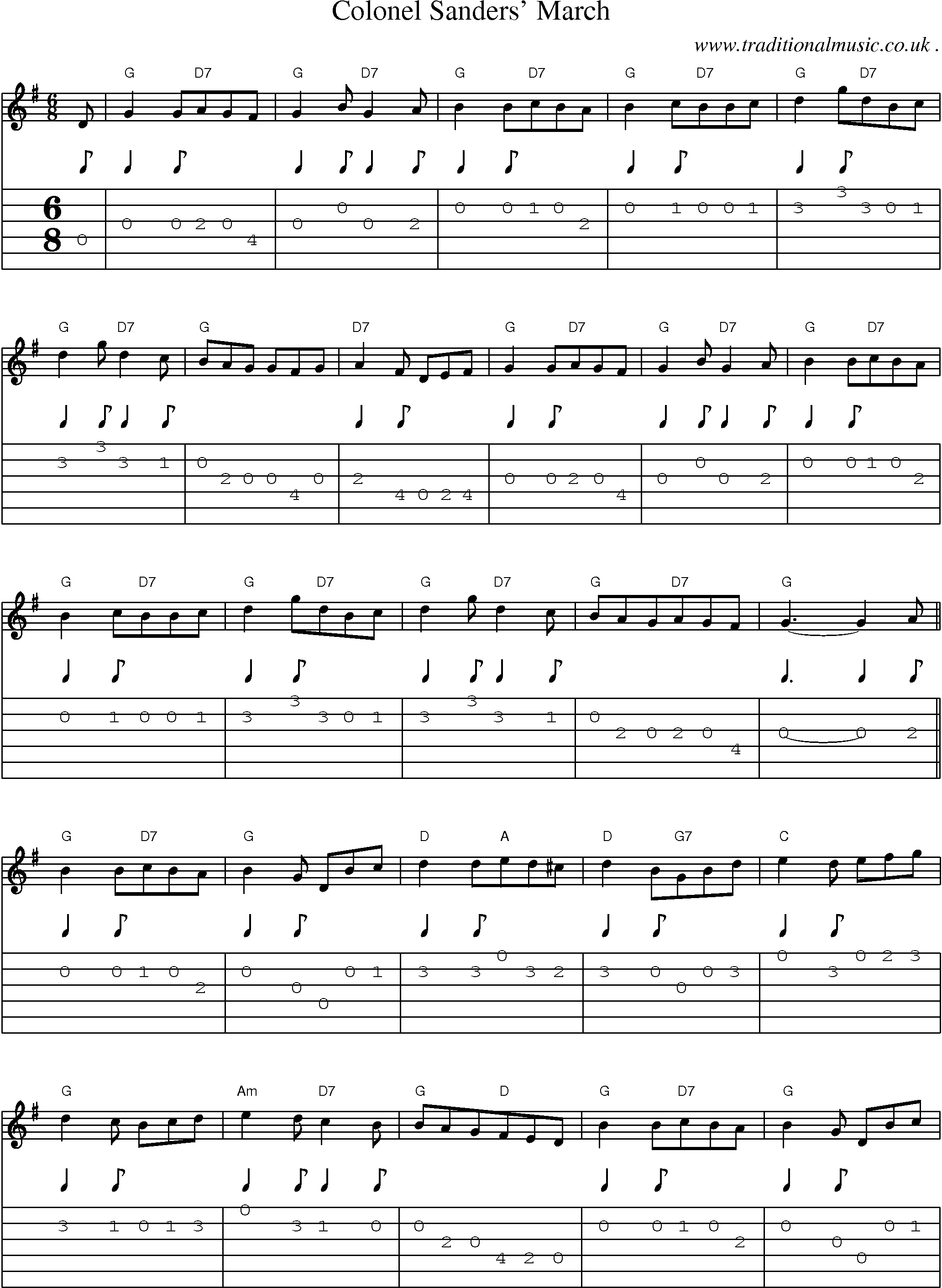 Sheet-Music and Guitar Tabs for Colonel Sanders March