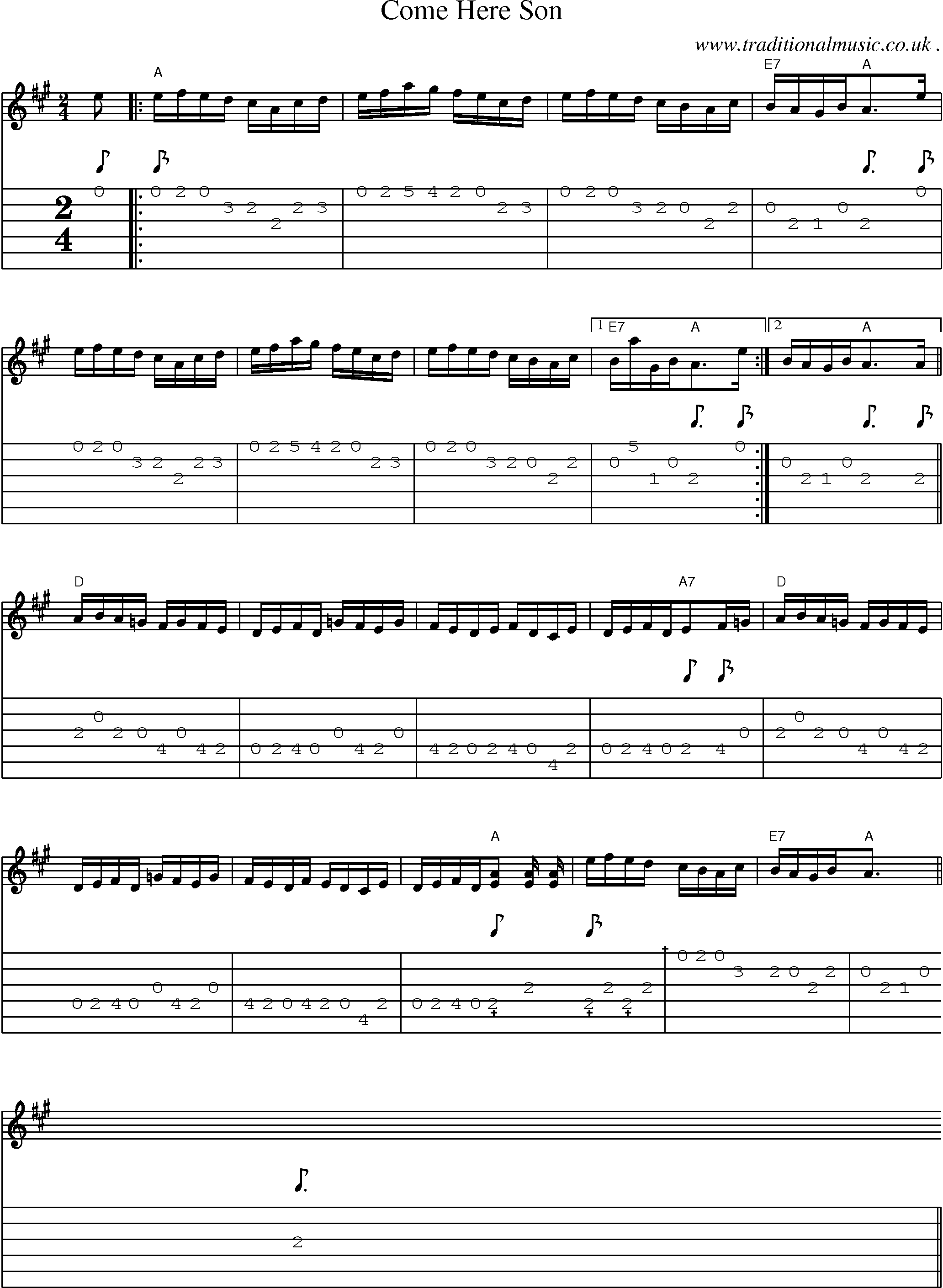 Sheet-Music and Guitar Tabs for Come Here Son