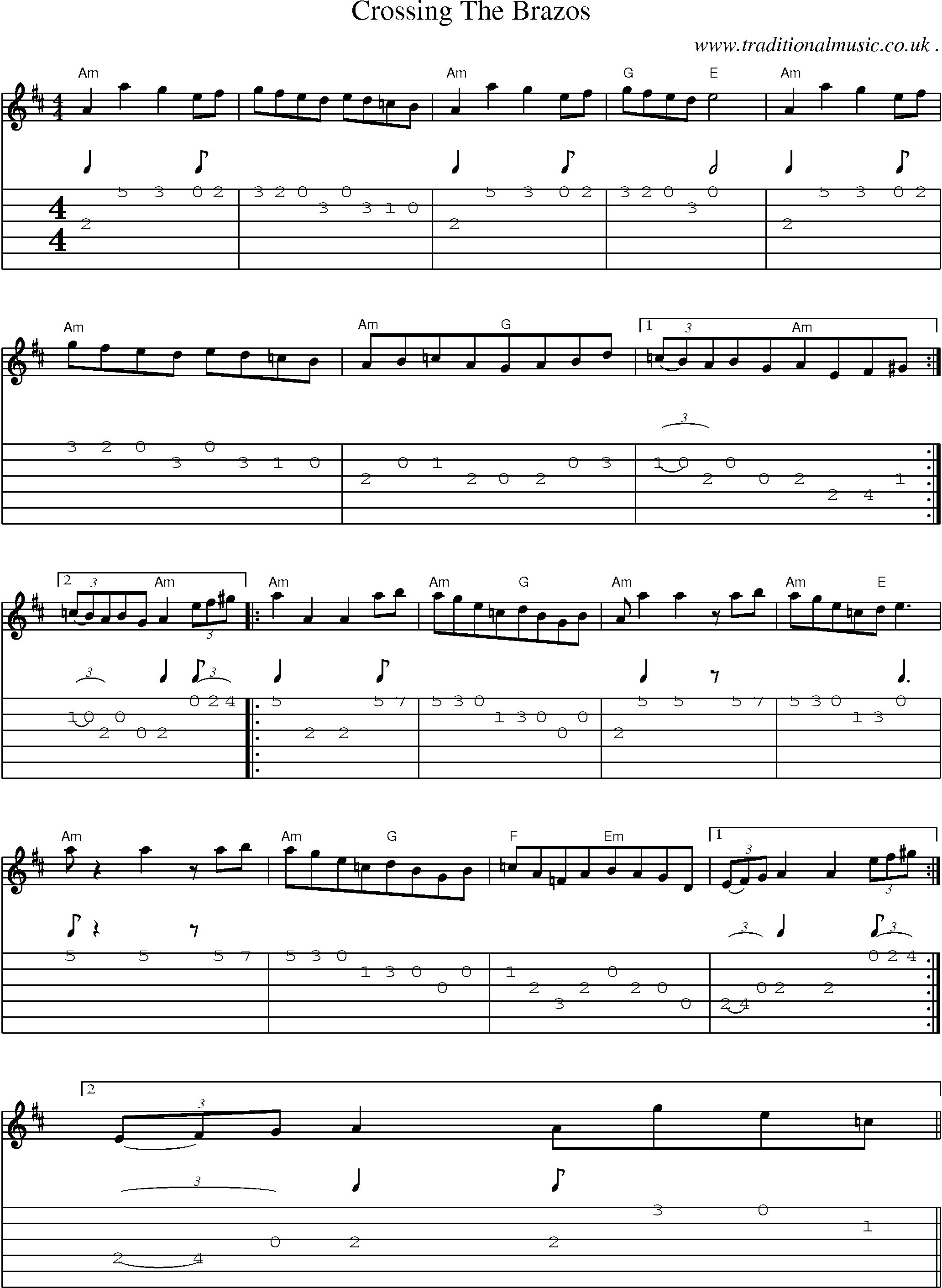 Sheet-Music and Guitar Tabs for Crossing The Brazos