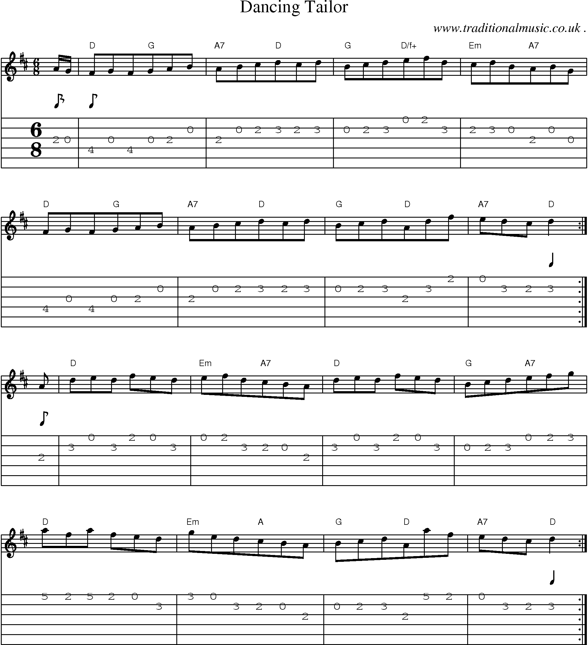 Sheet-Music and Guitar Tabs for Dancing Tailor