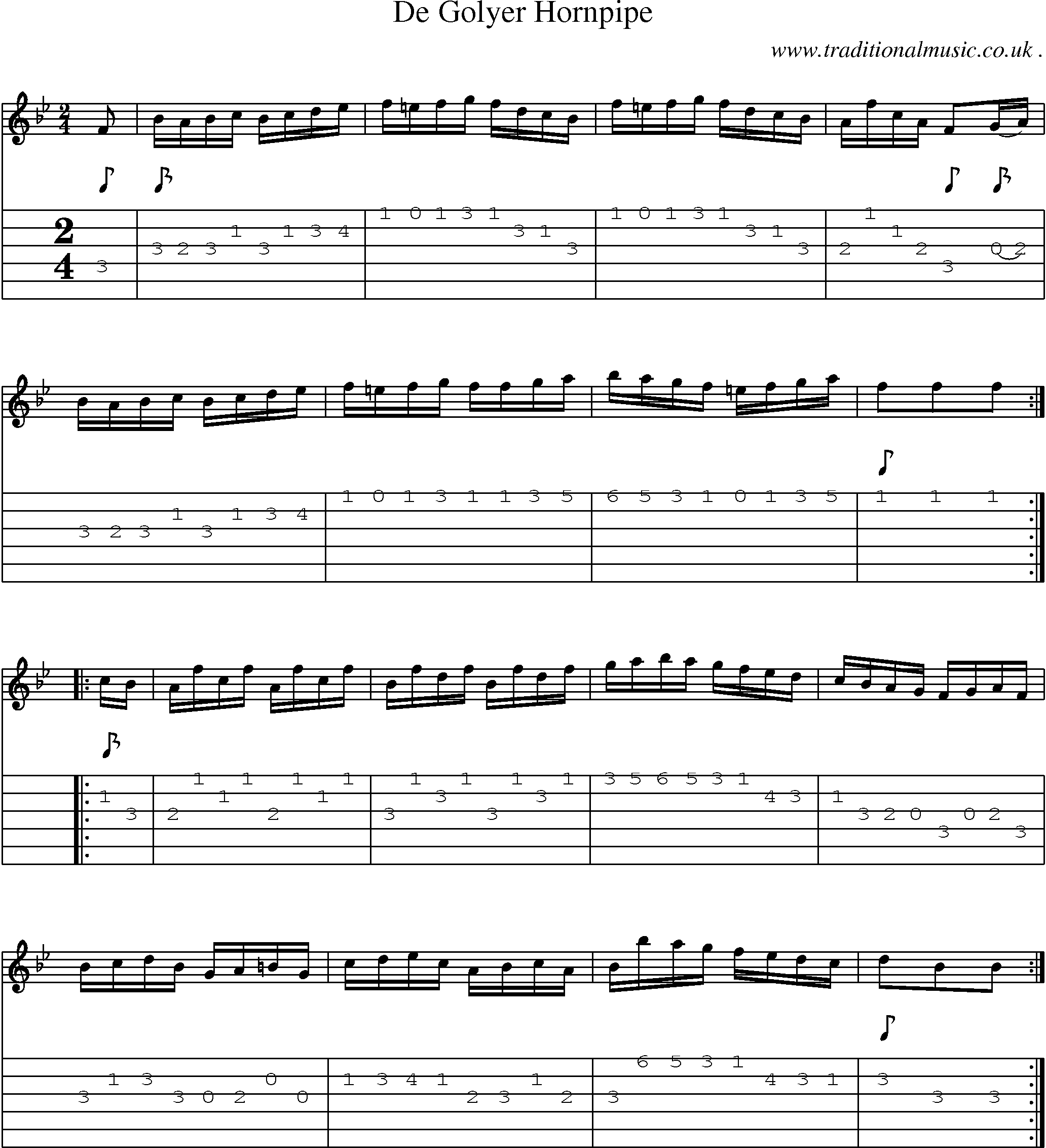 Sheet-Music and Guitar Tabs for De Golyer Hornpipe