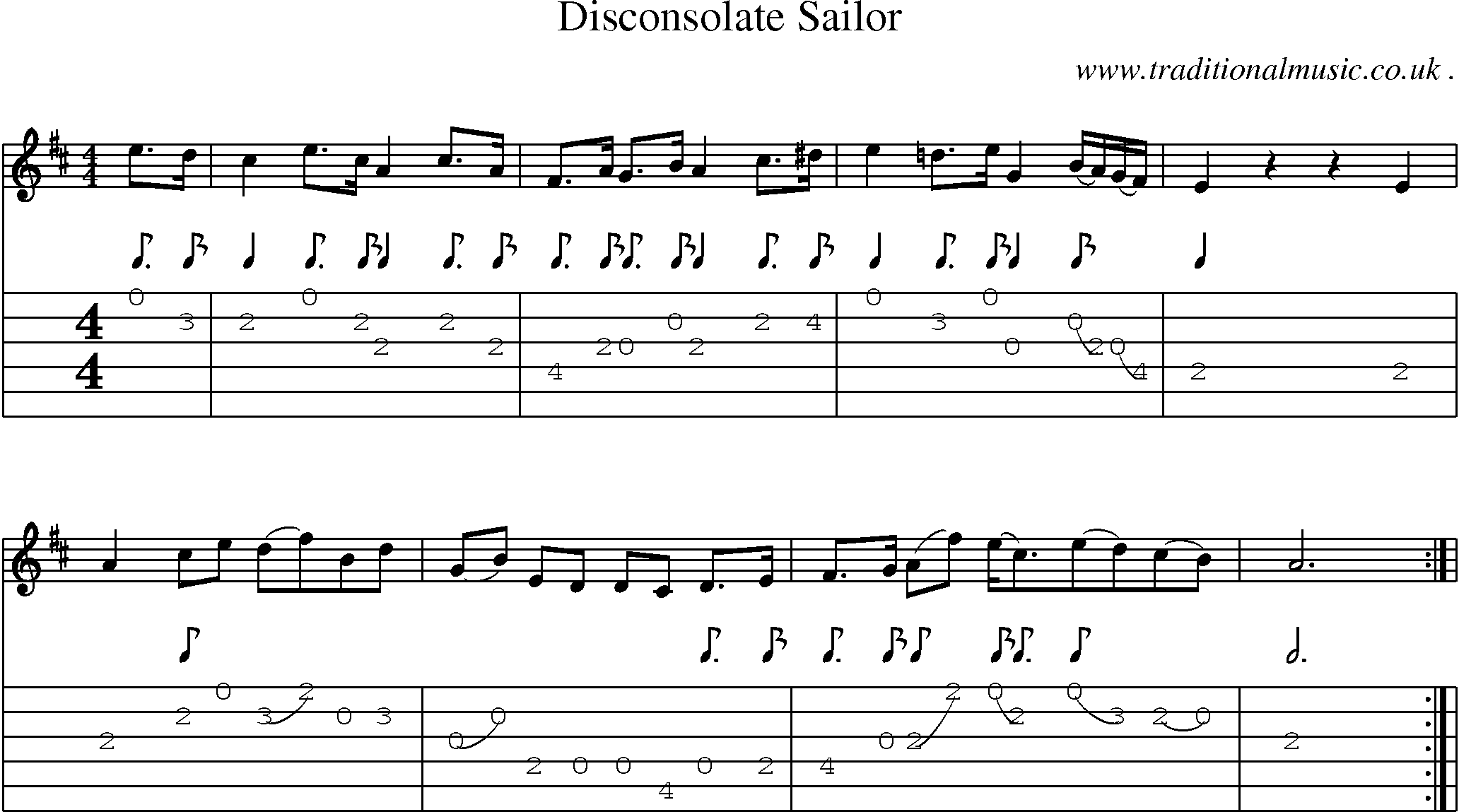 Sheet-Music and Guitar Tabs for Disconsolate Sailor