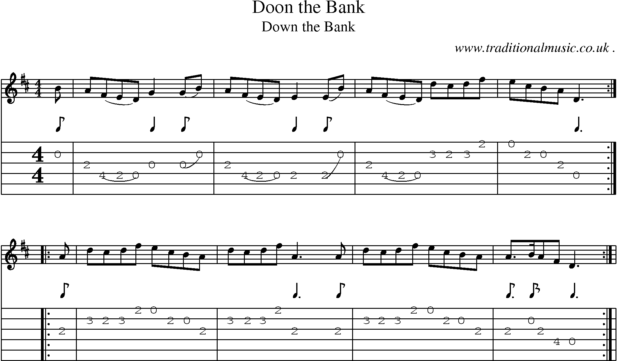Sheet-Music and Guitar Tabs for Doon The Bank