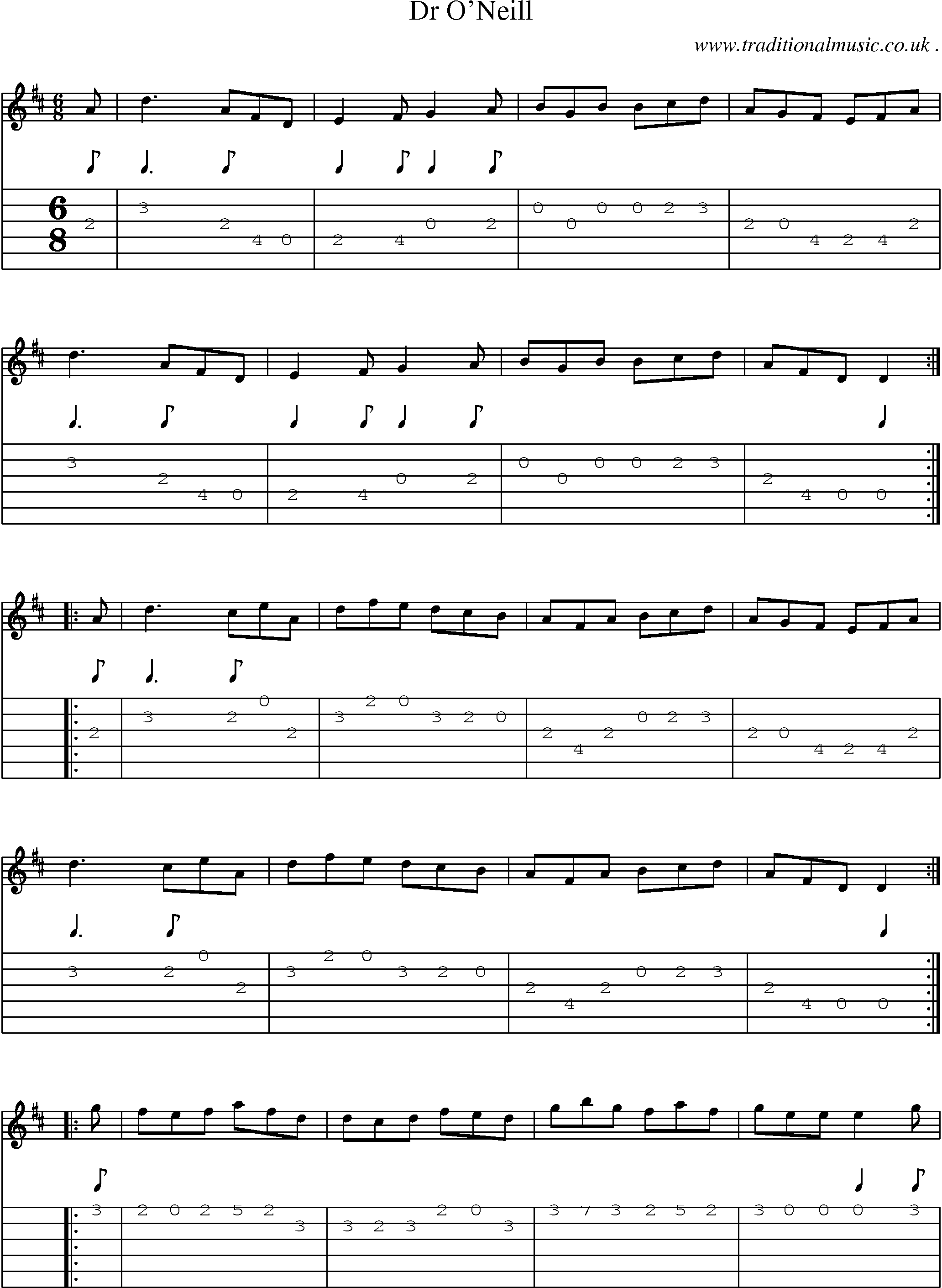 Sheet-Music and Guitar Tabs for Dr Oneill