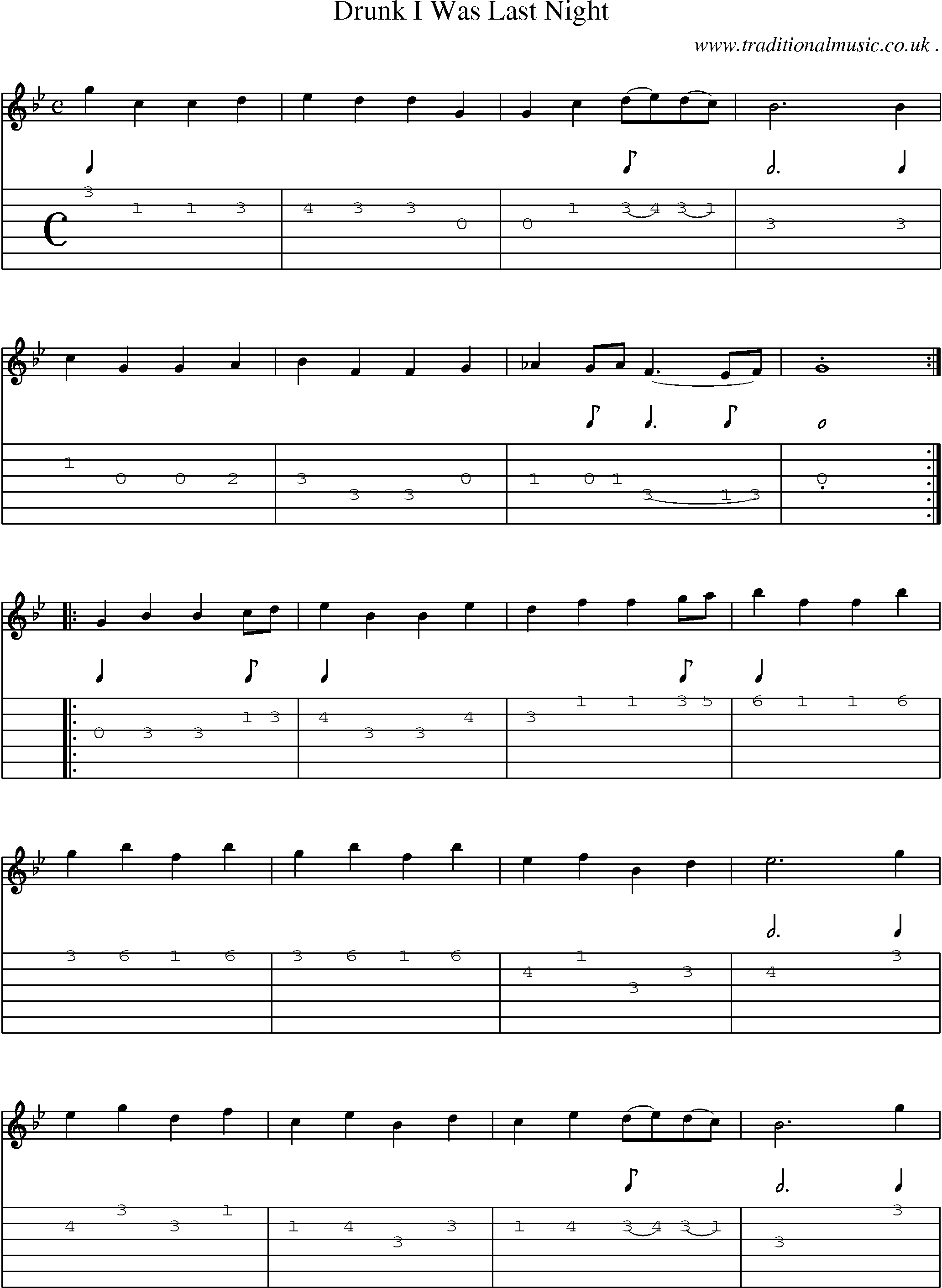 Sheet-Music and Guitar Tabs for Drunk I Was Last Night