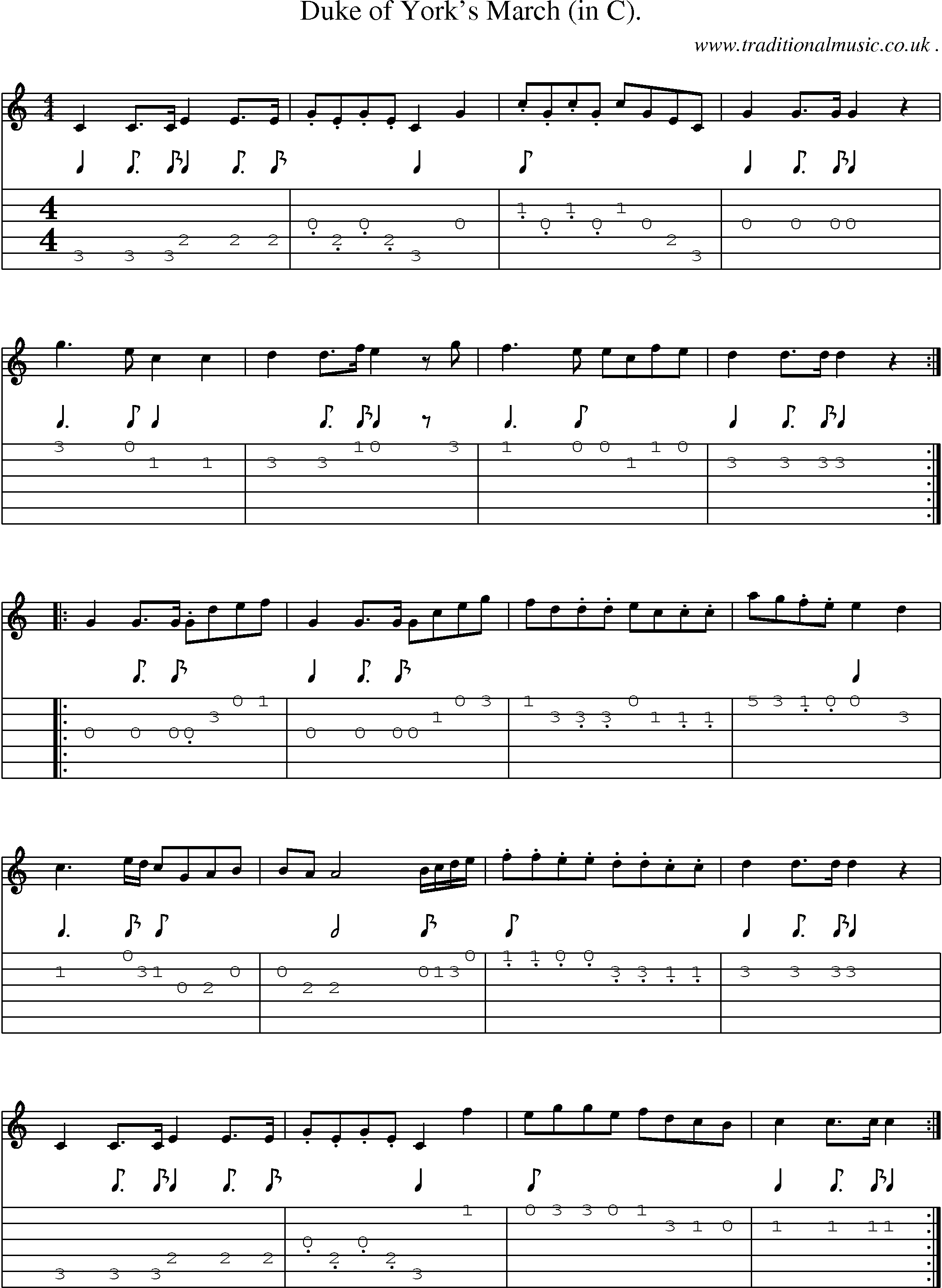 Sheet-Music and Guitar Tabs for Duke Of Yorks March (in C)