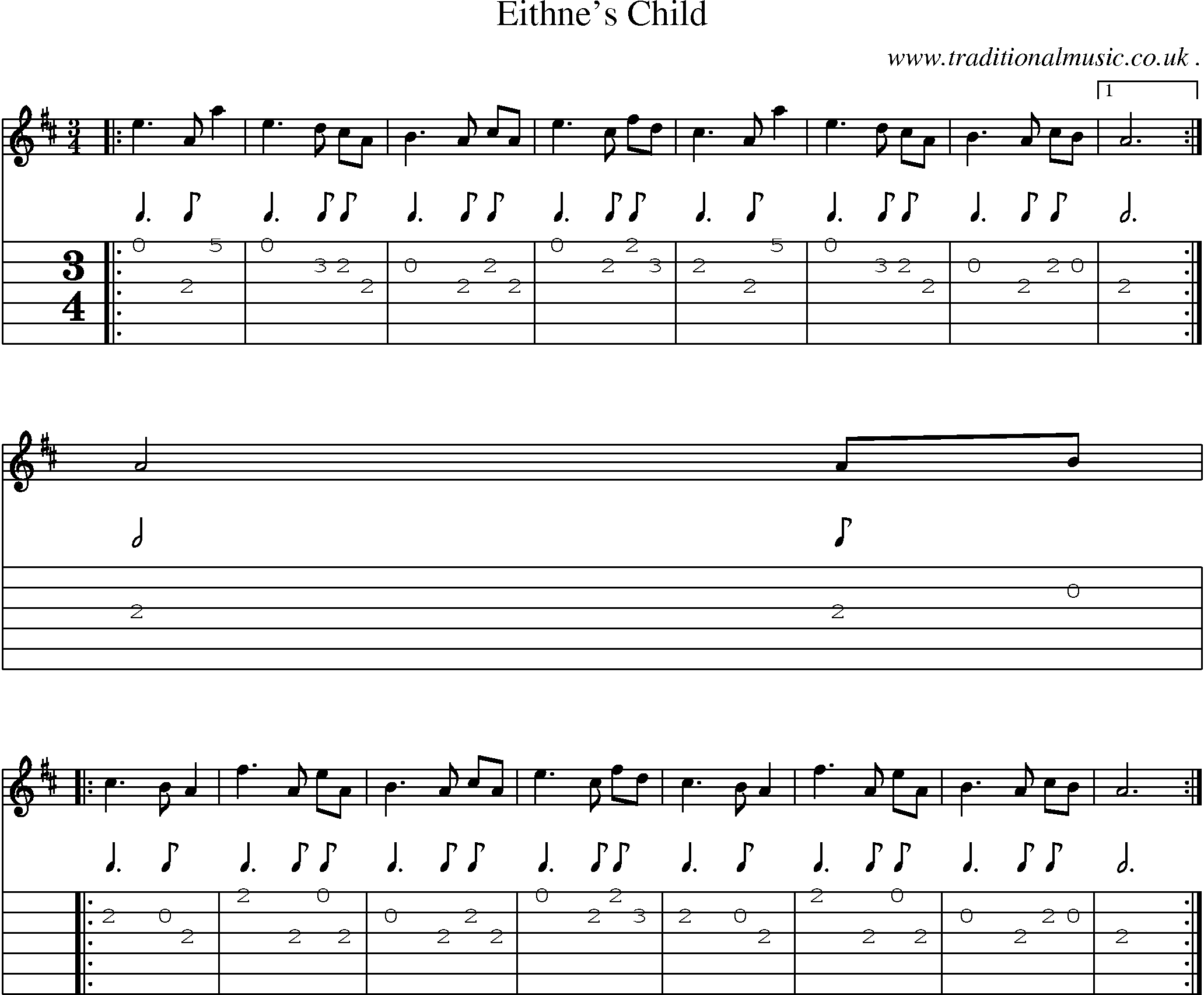 Sheet-Music and Guitar Tabs for Eithnes Child