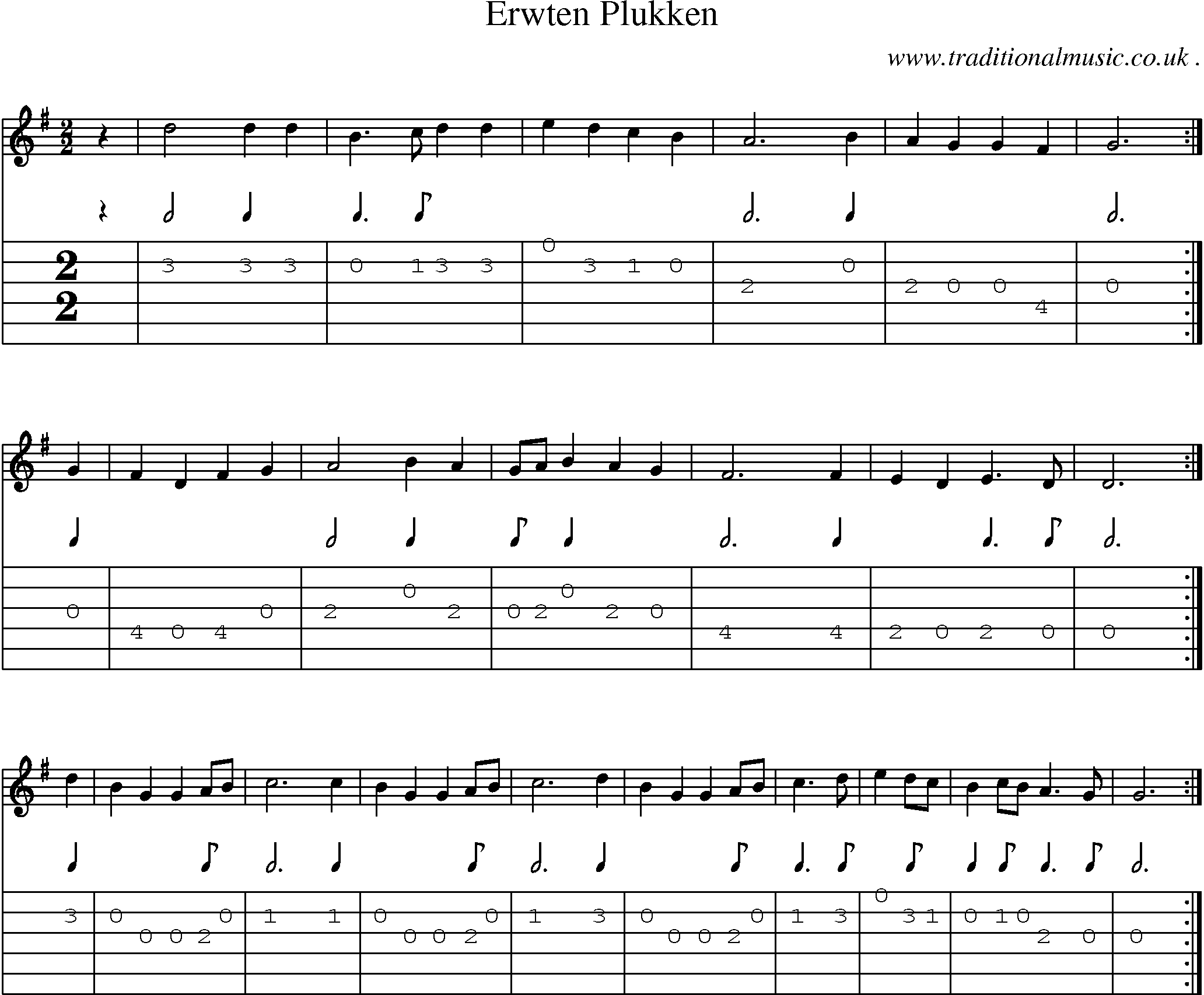 Sheet-Music and Guitar Tabs for Erwten Plukken