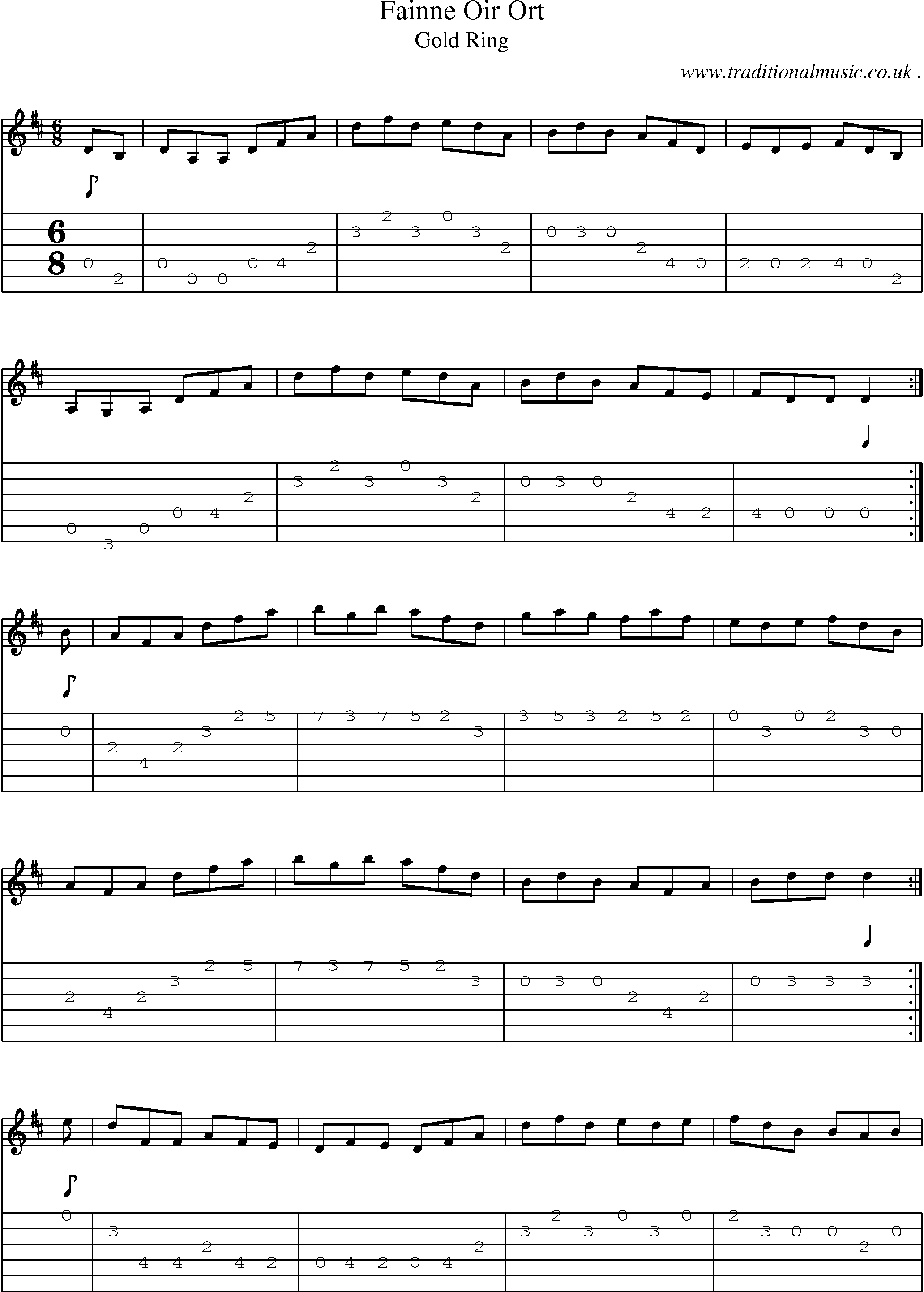 Sheet-Music and Guitar Tabs for Fainne Oir Ort