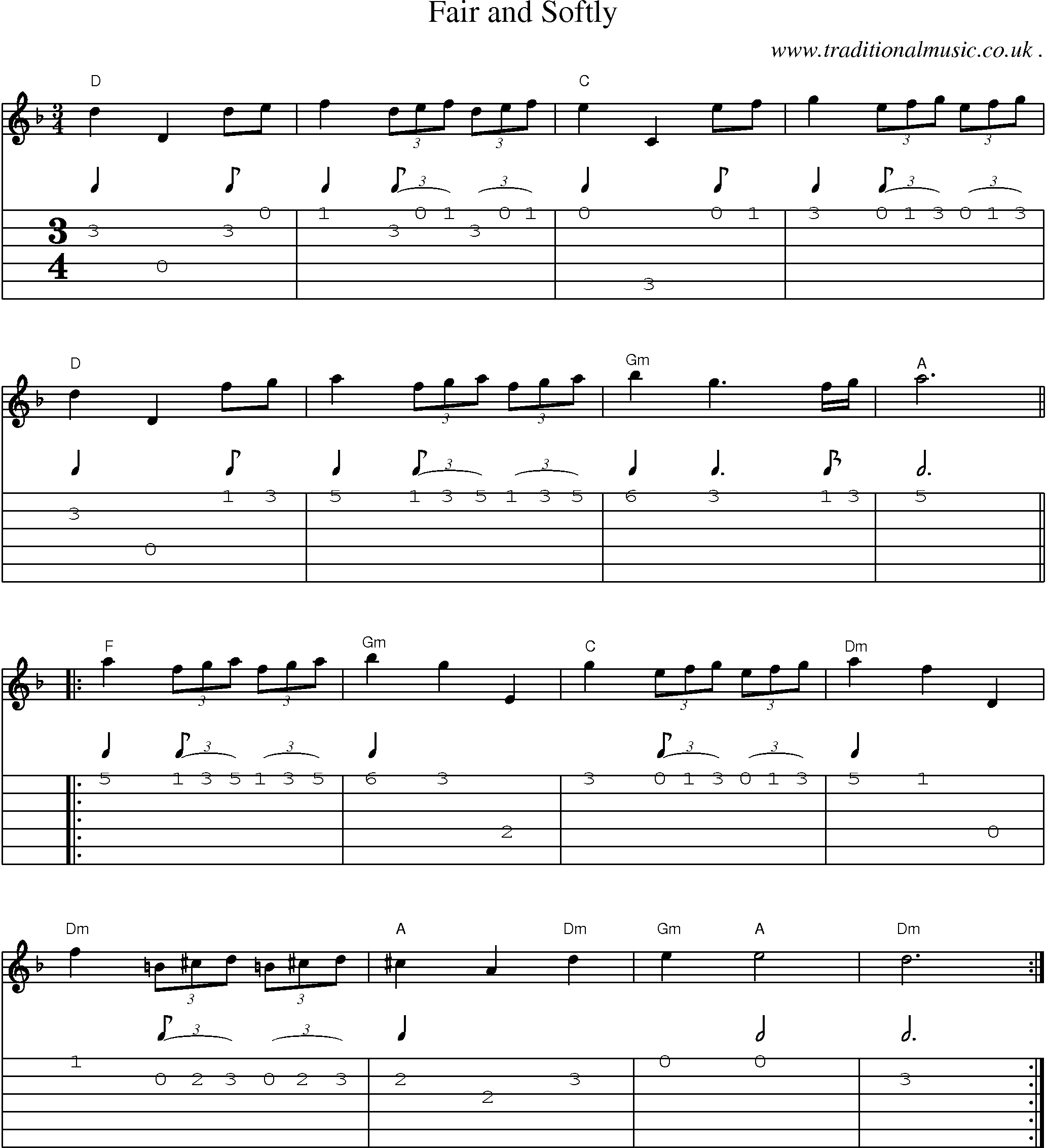 Sheet-Music and Guitar Tabs for Fair And Softly