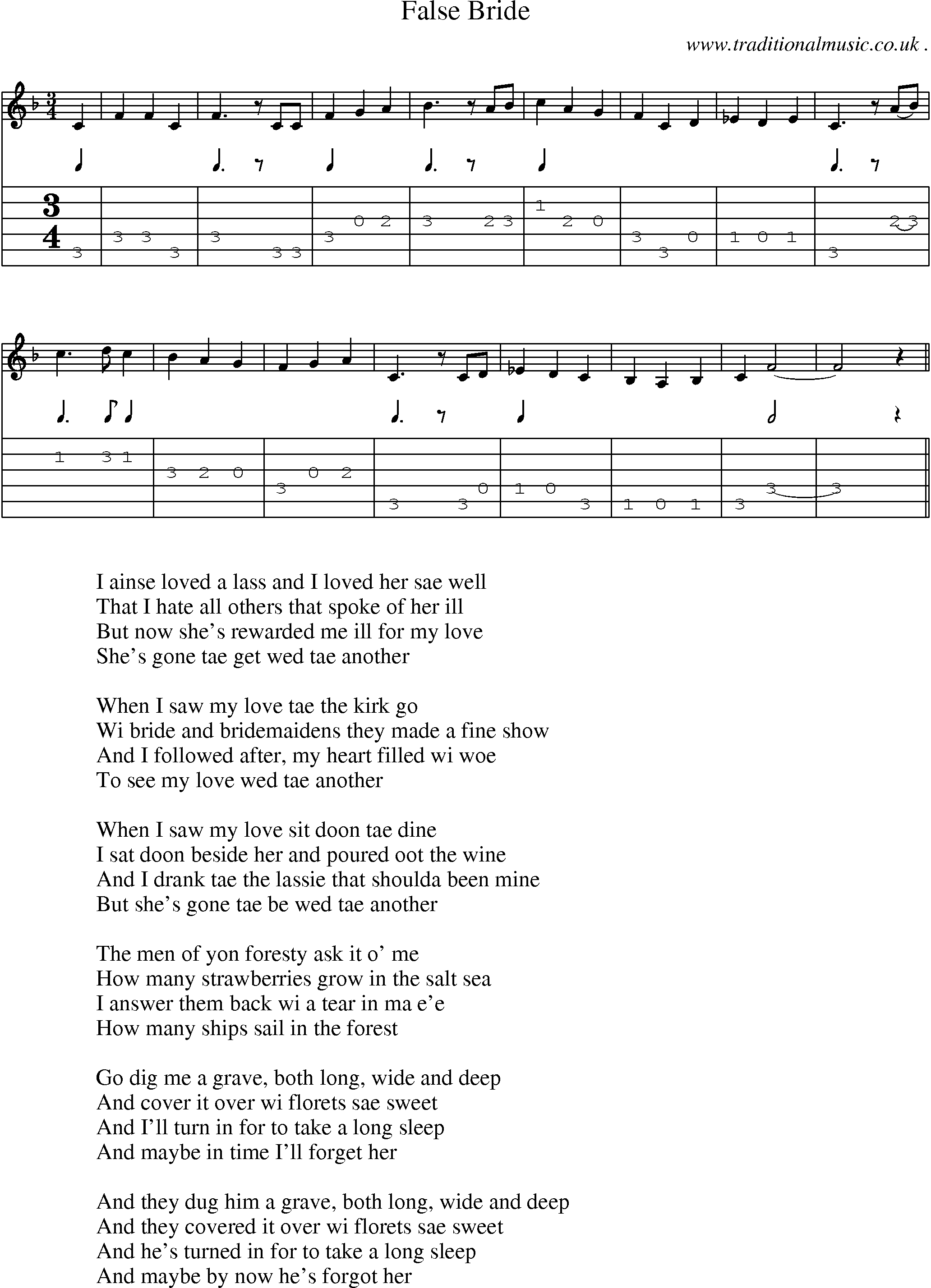Sheet-Music and Guitar Tabs for False Bride