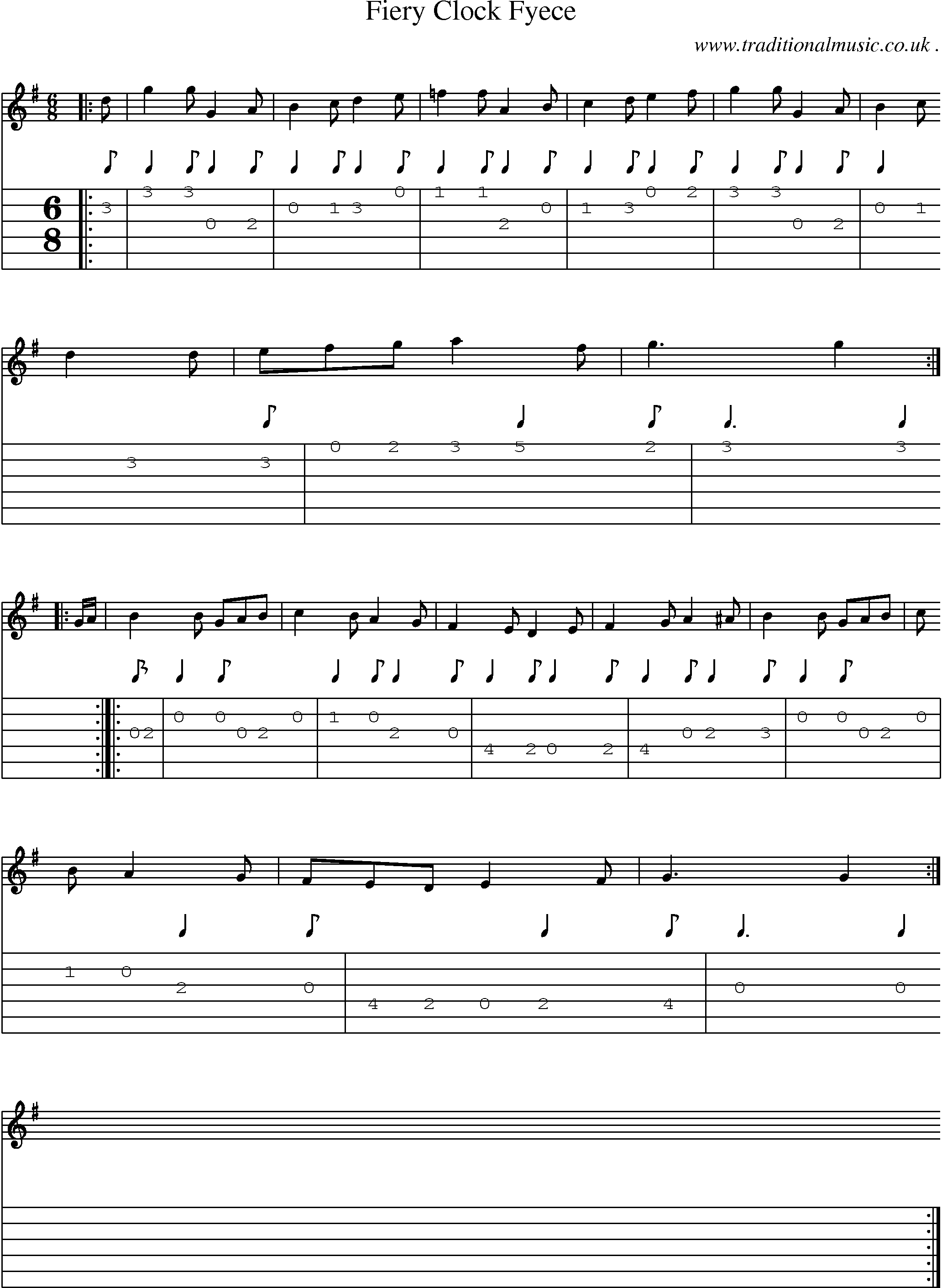 Sheet-Music and Guitar Tabs for Fiery Clock Fyece