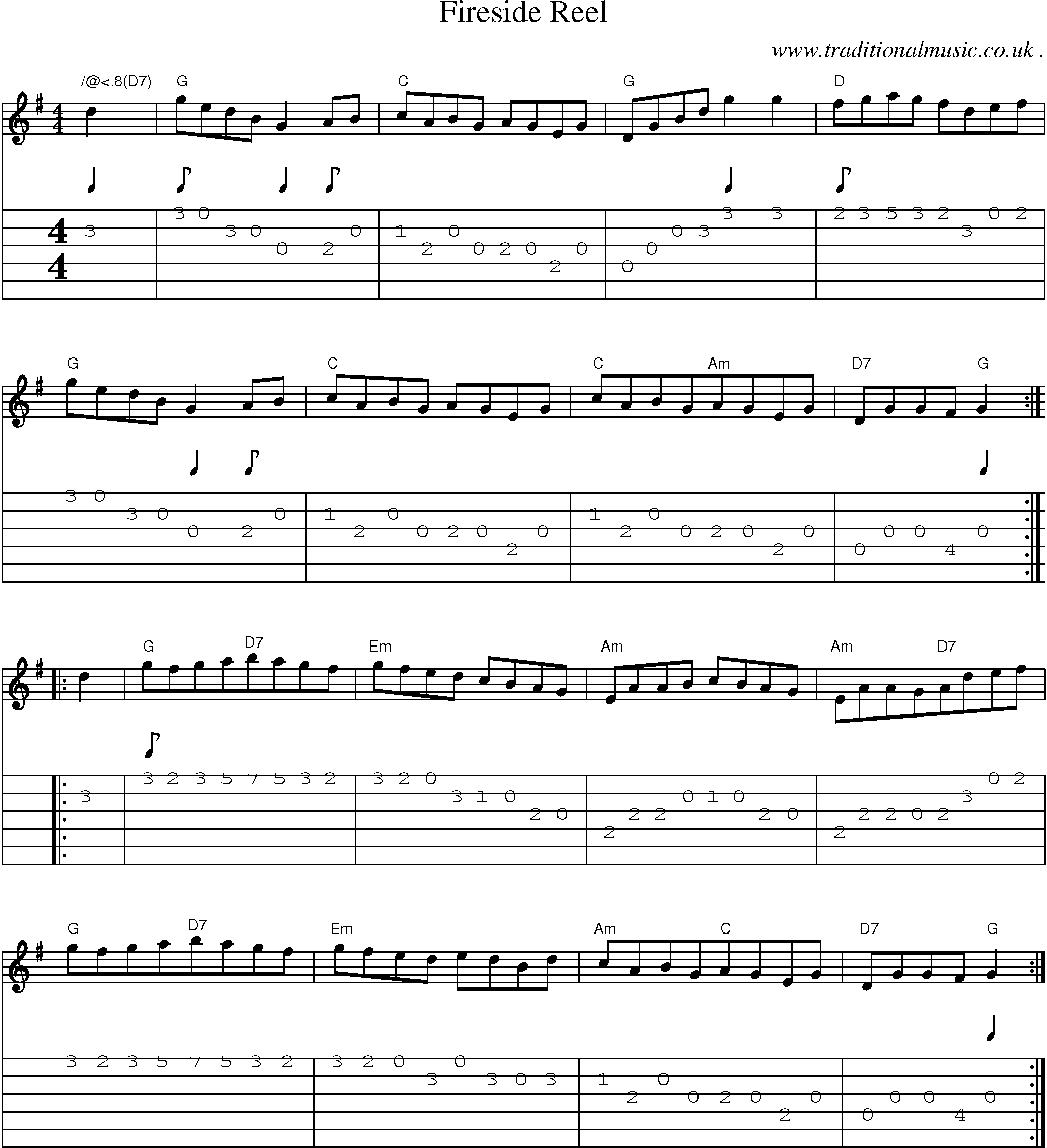 Sheet-Music and Guitar Tabs for Fireside Reel