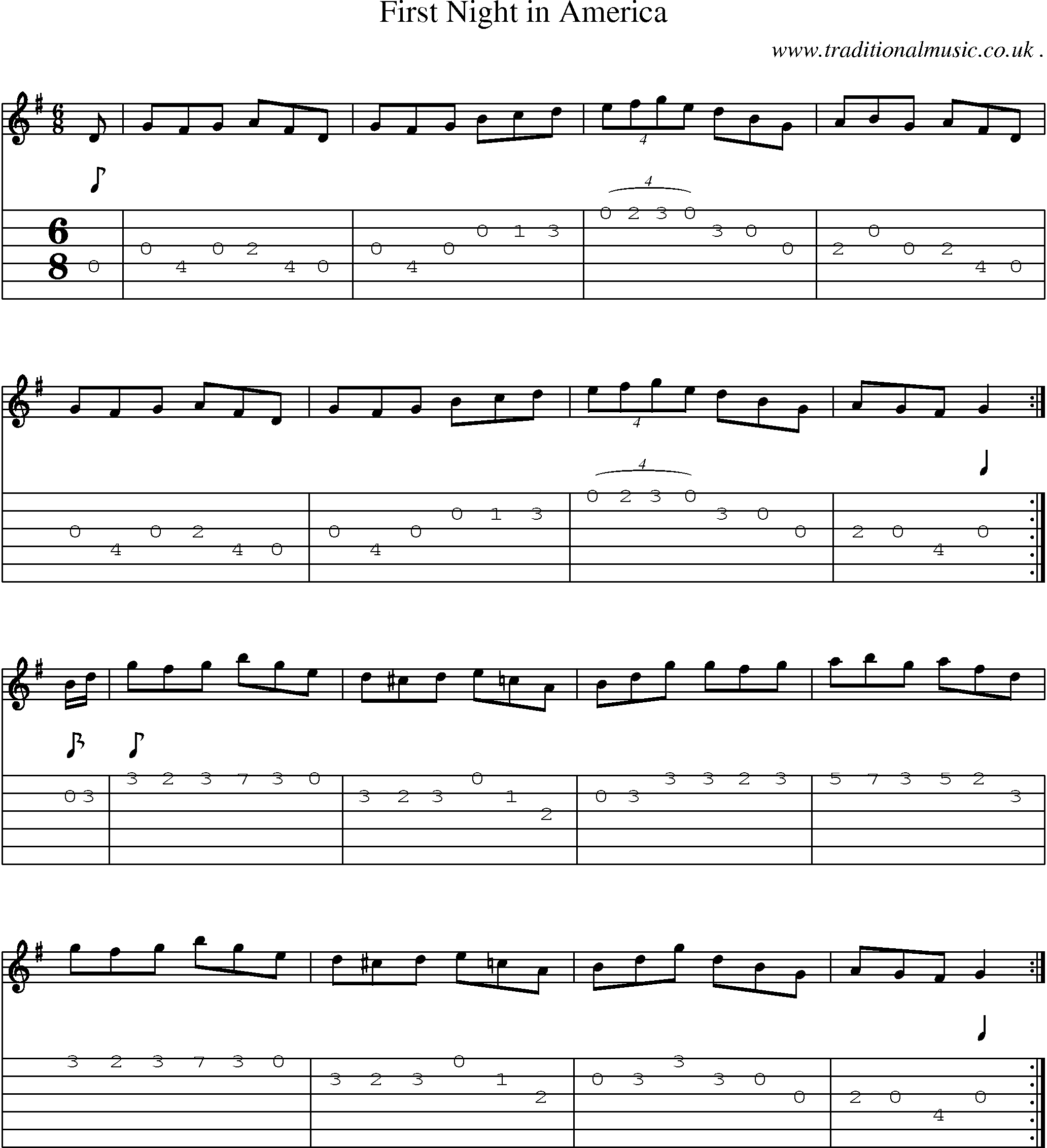 Sheet-Music and Guitar Tabs for First Night In America
