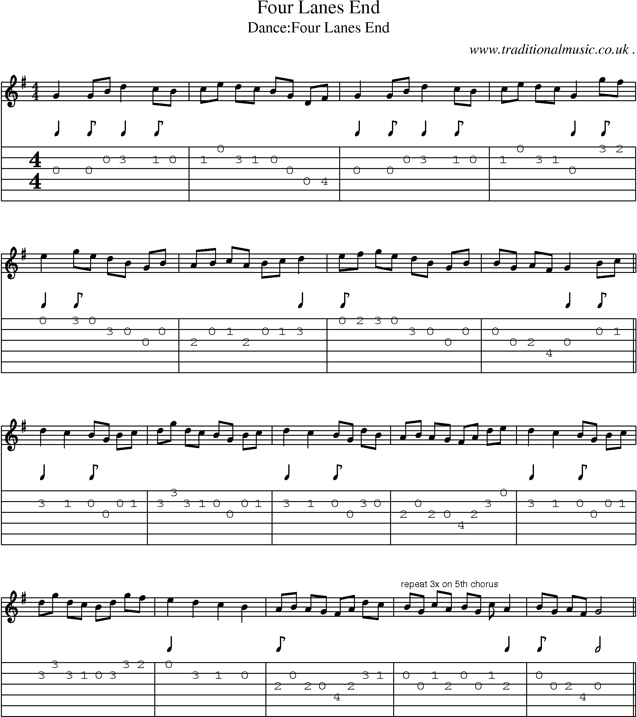 Sheet-Music and Guitar Tabs for Four Lanes End