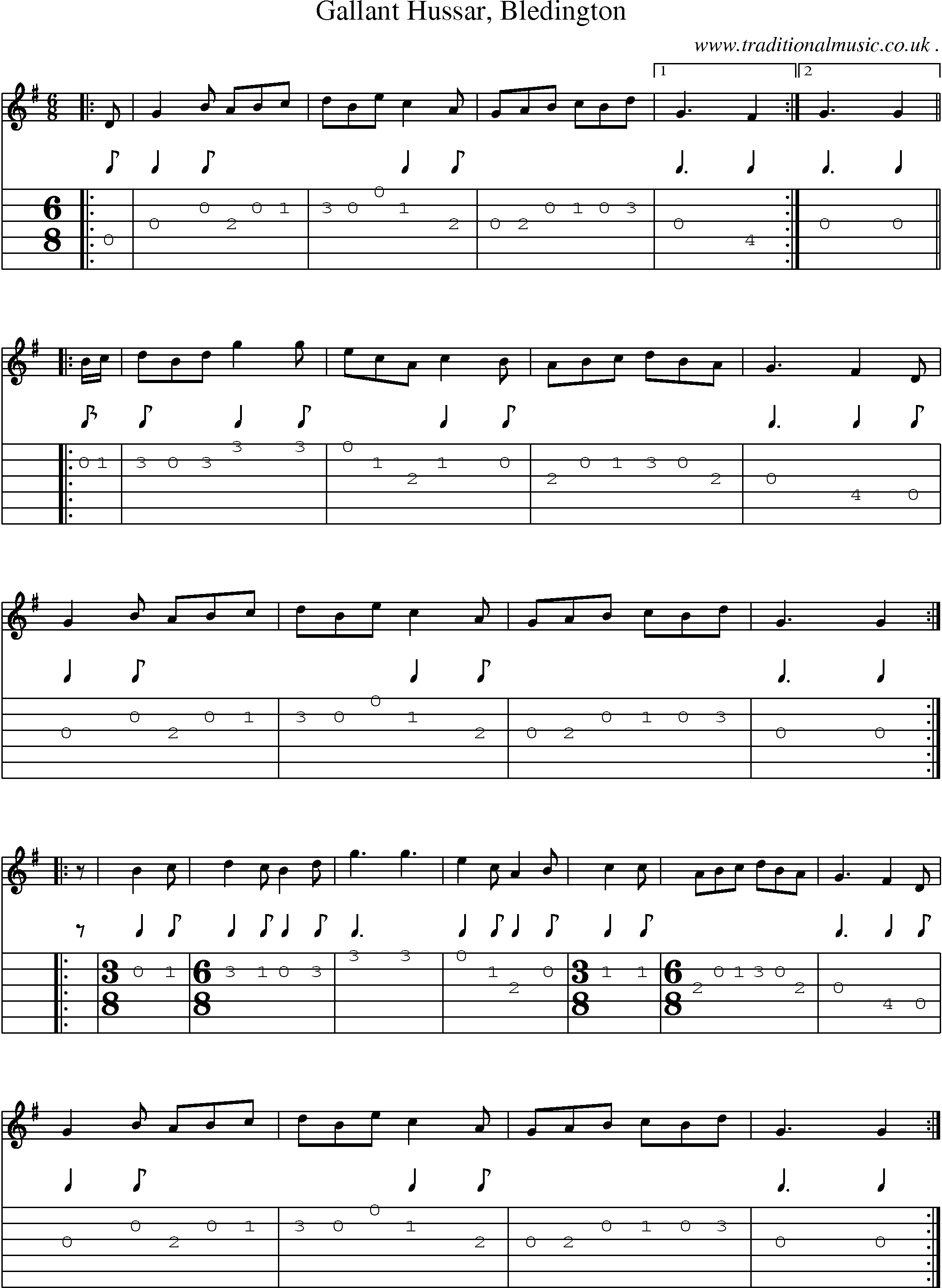 Sheet-Music and Guitar Tabs for Gallant Hussar Bledington