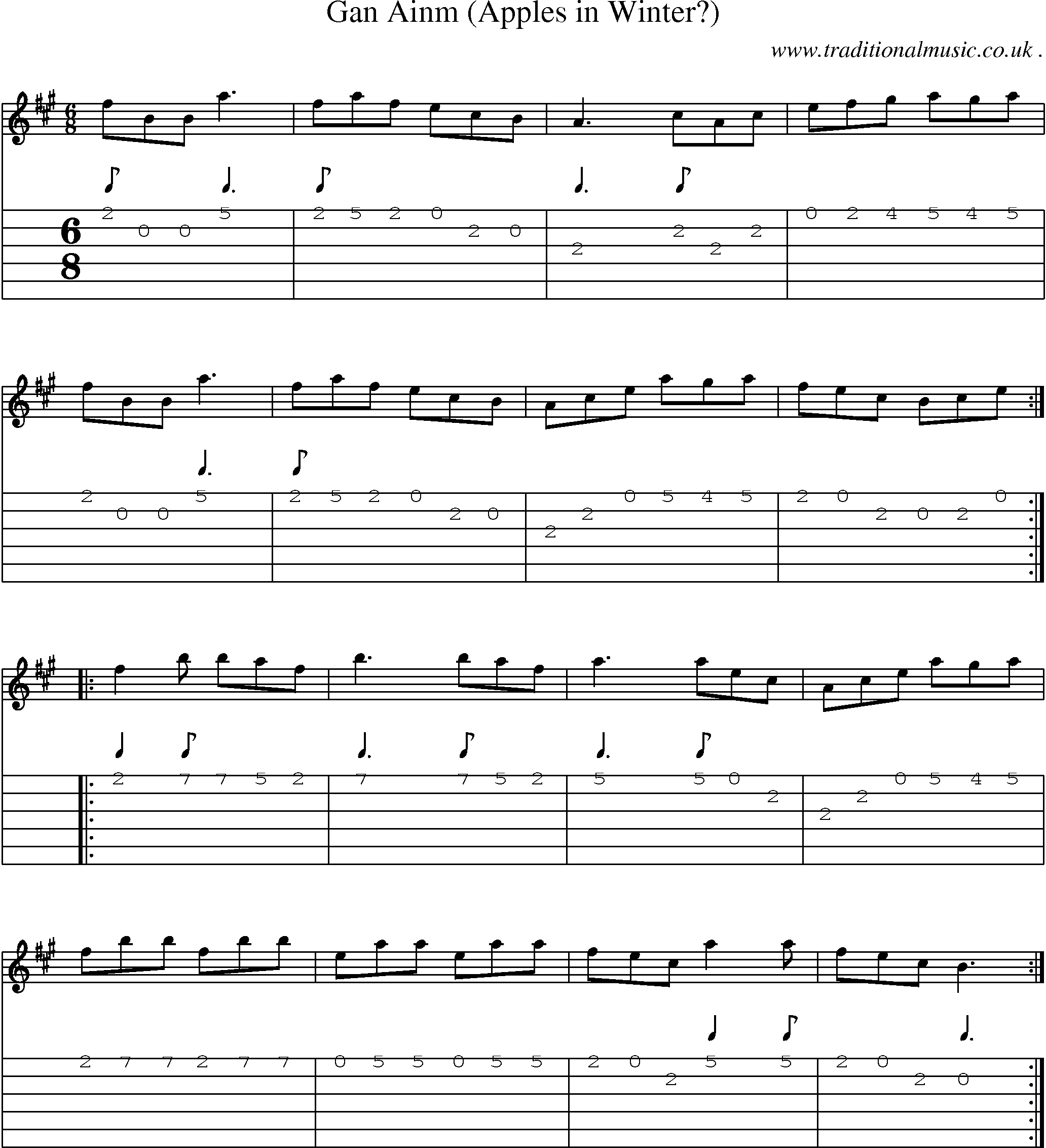 Sheet-Music and Guitar Tabs for Gan Ainm (apples In Winter)