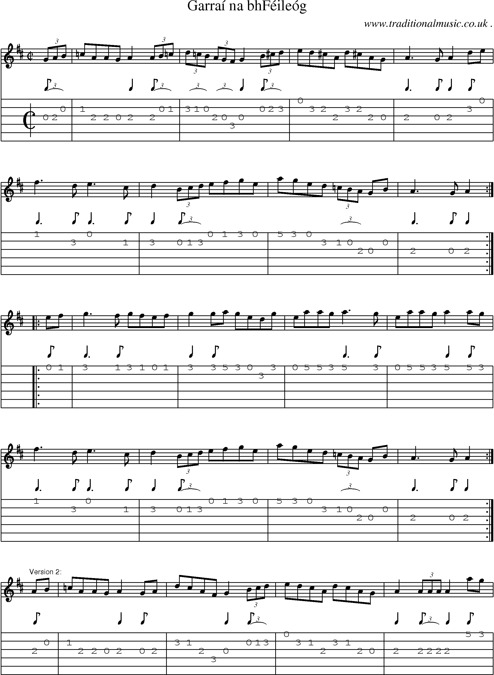Sheet-Music and Guitar Tabs for Garrai Na Bhfeileog