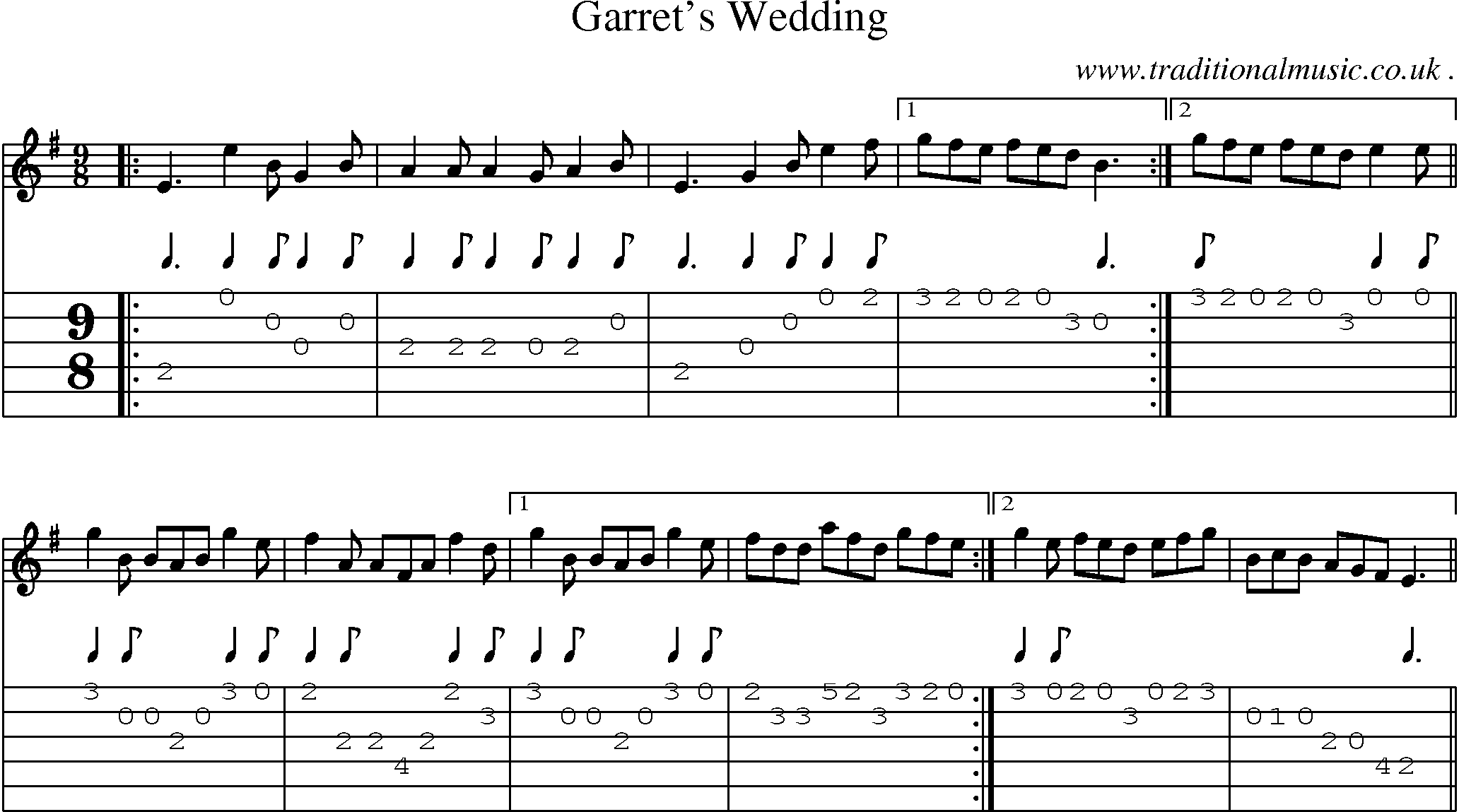 Sheet-Music and Guitar Tabs for Garrets Wedding