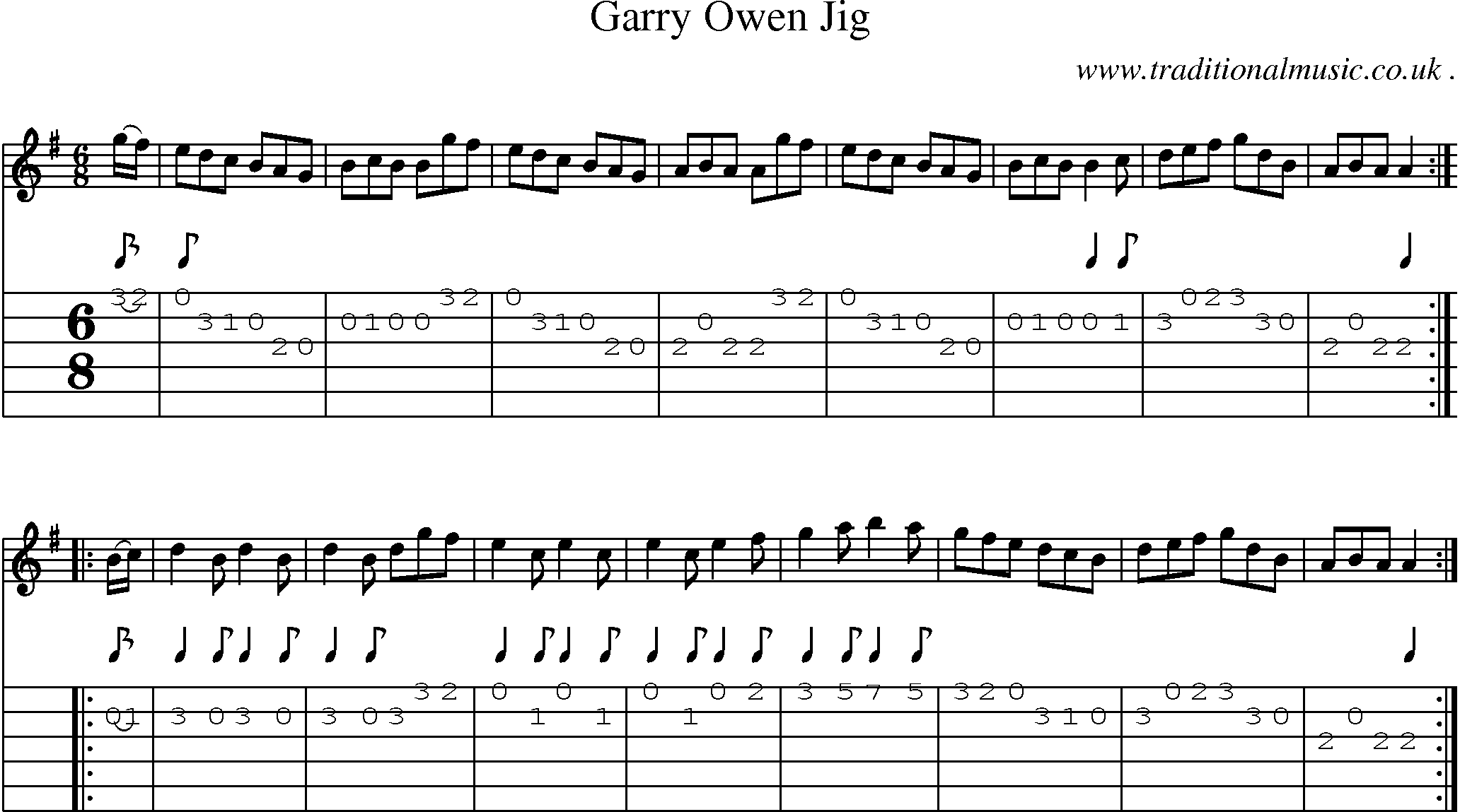 Sheet-Music and Guitar Tabs for Garry Owen Jig