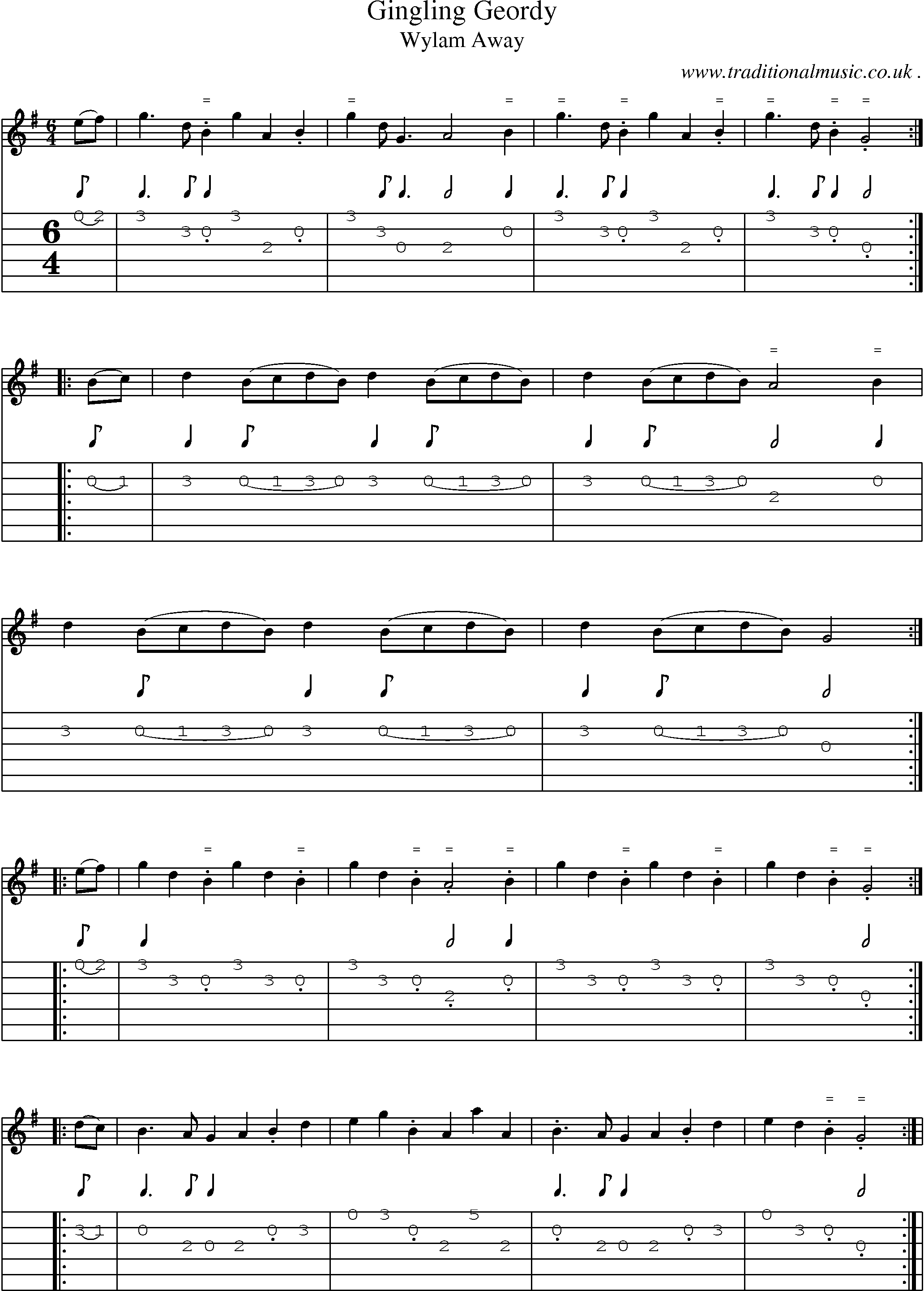 Sheet-Music and Guitar Tabs for Gingling Geordy