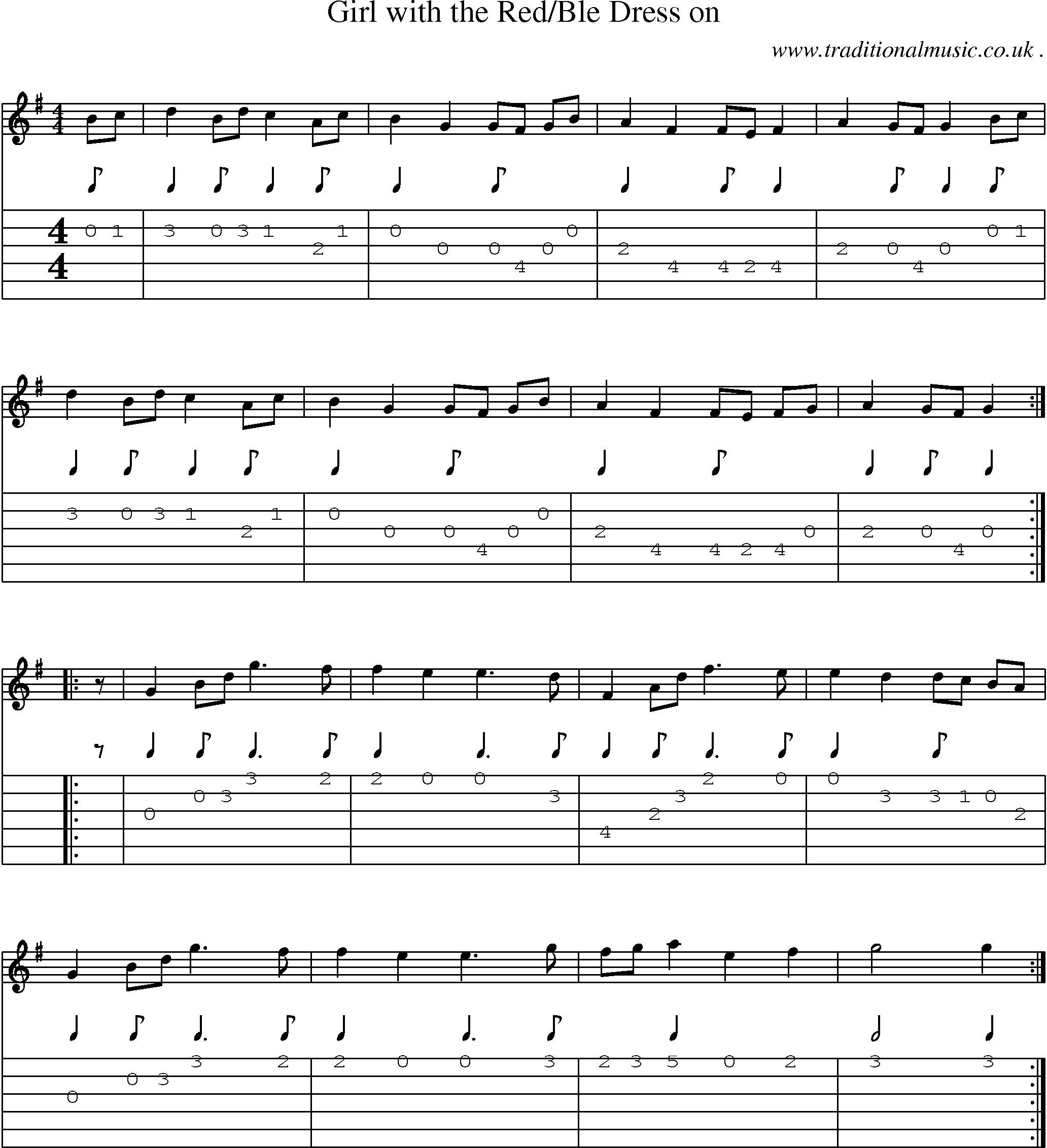 Sheet-Music and Guitar Tabs for Girl With The Redble Dress On