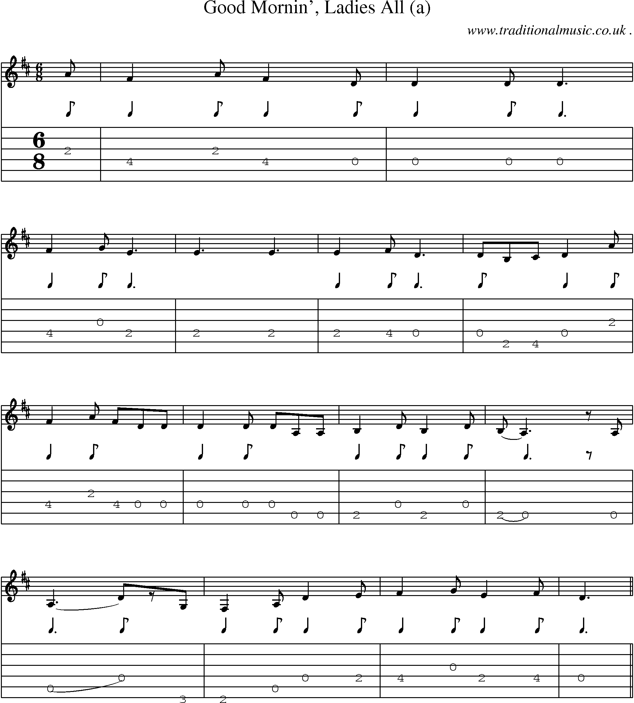 Sheet-Music and Guitar Tabs for Good Mornin Ladies All (a)
