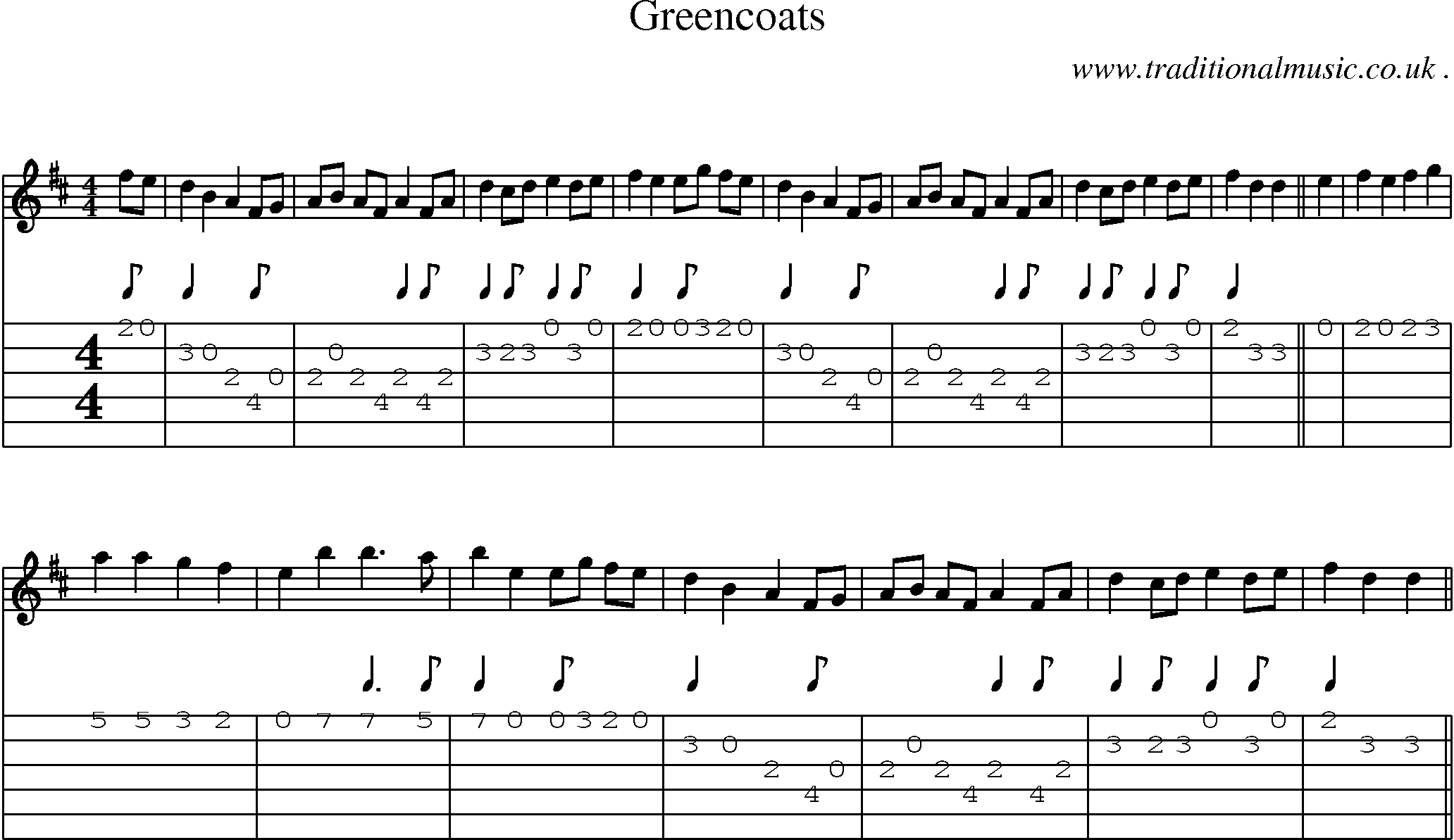 Sheet-Music and Guitar Tabs for Greencoats