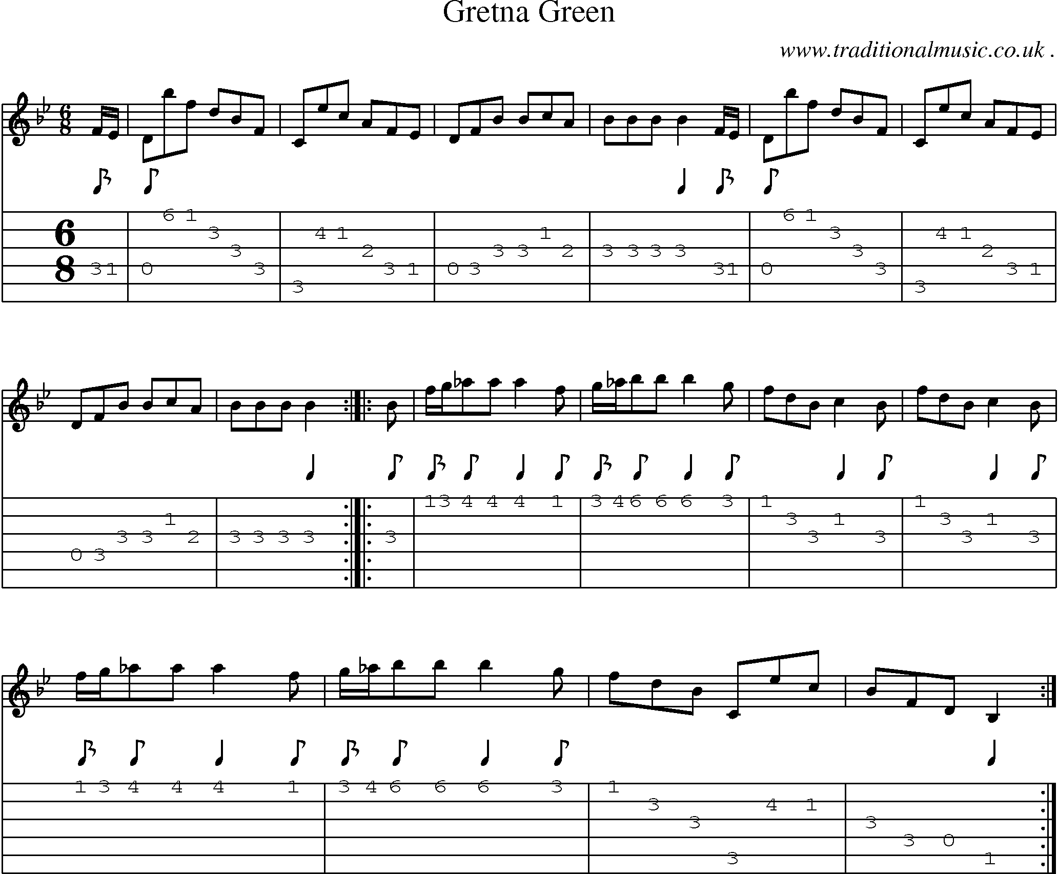 Sheet-Music and Guitar Tabs for Gretna Green