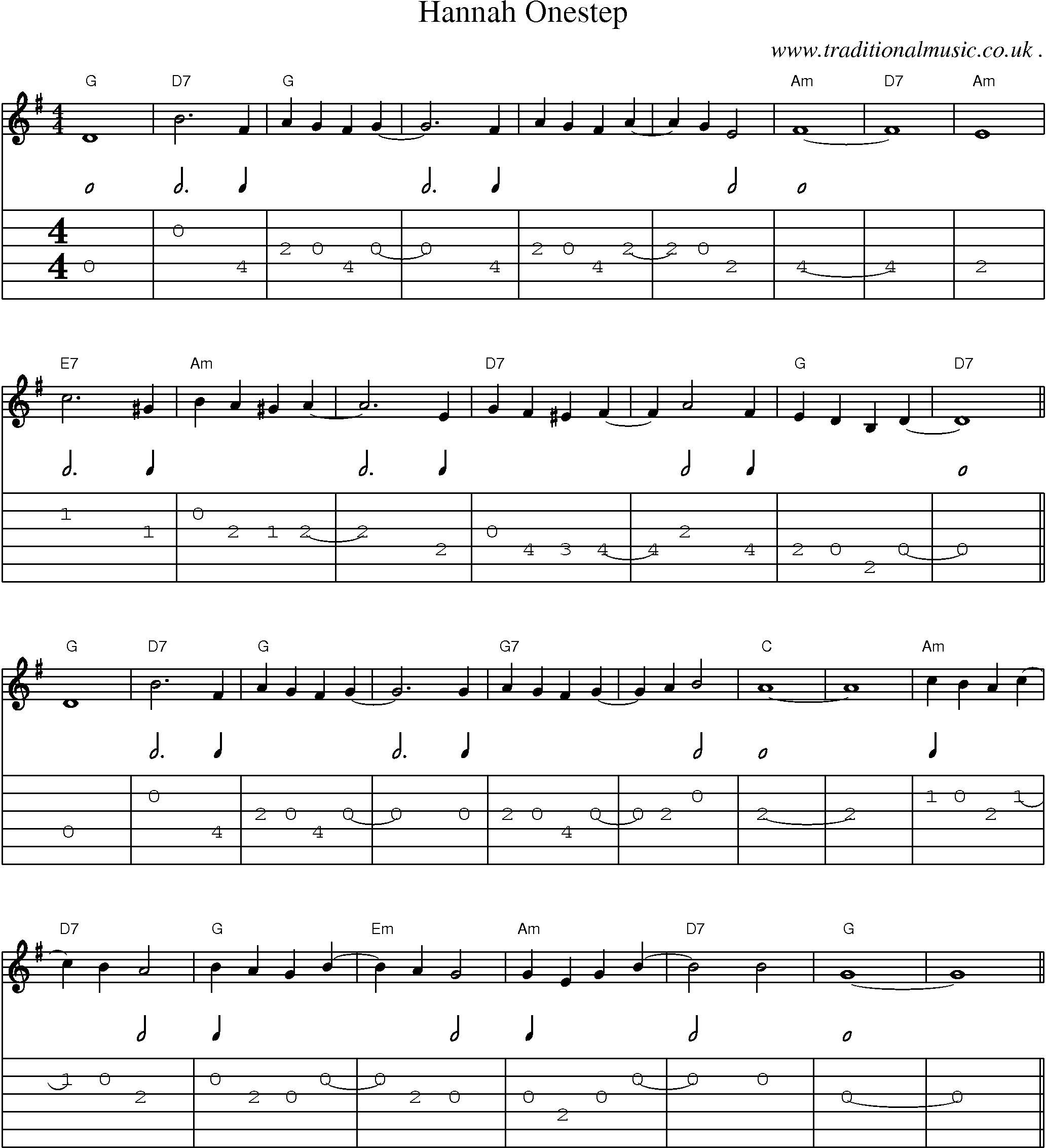 Sheet-Music and Guitar Tabs for Hannah Onestep