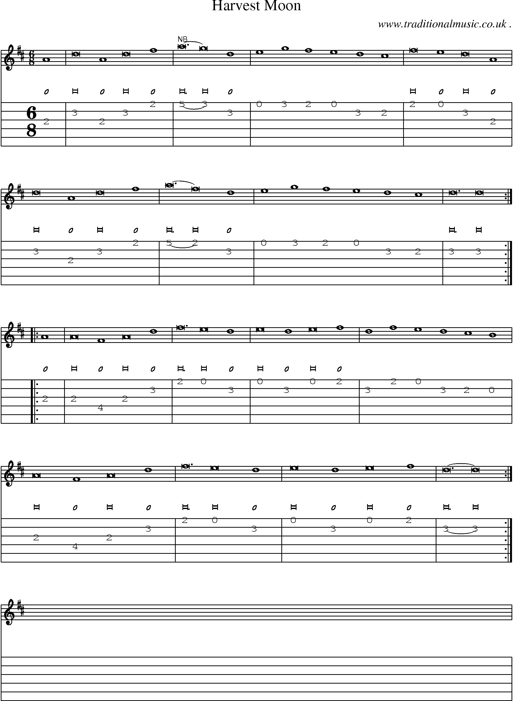 Sheet-Music and Guitar Tabs for Harvest Moon.