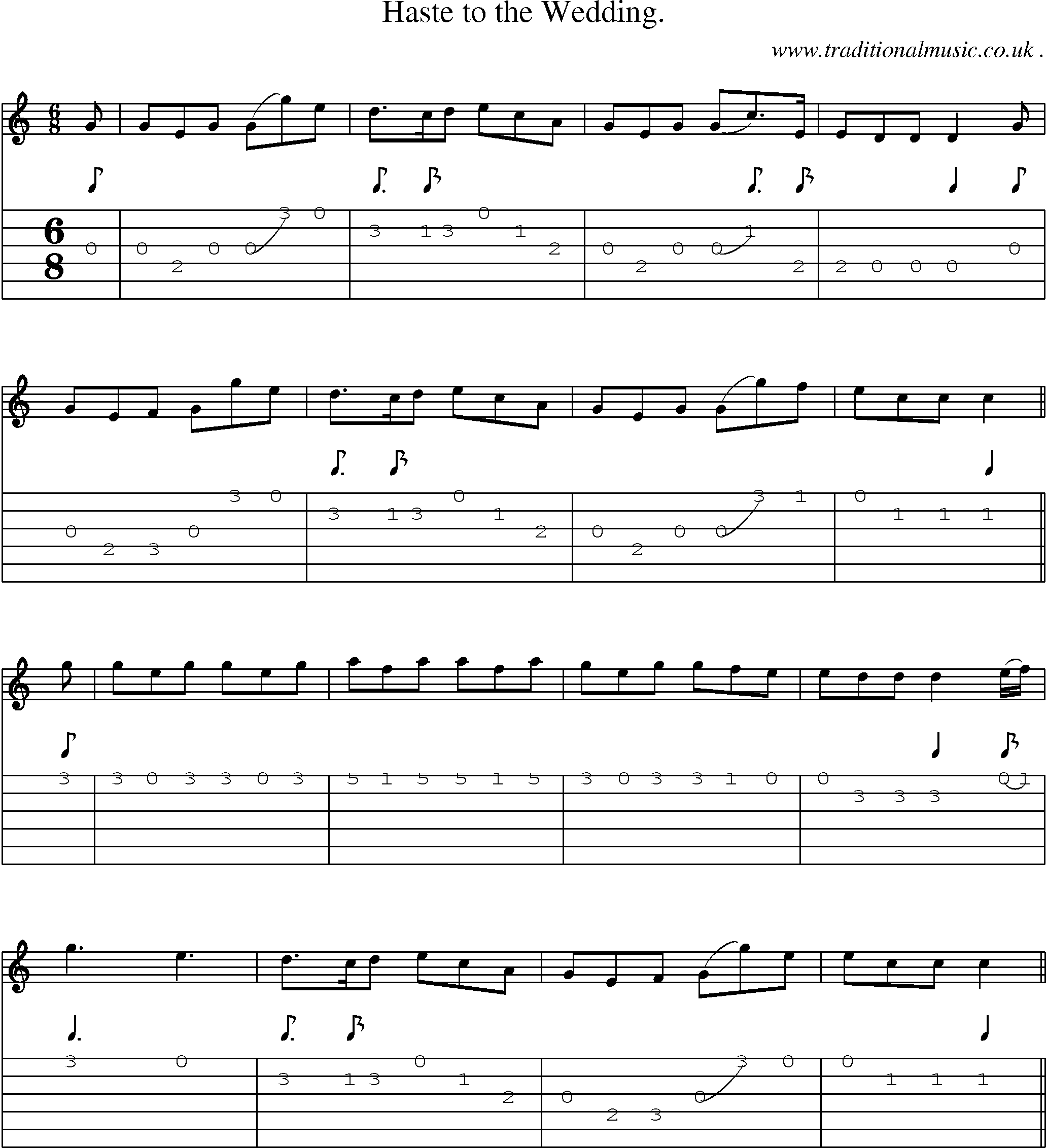 Sheet-Music and Guitar Tabs for Haste to the Wedding 