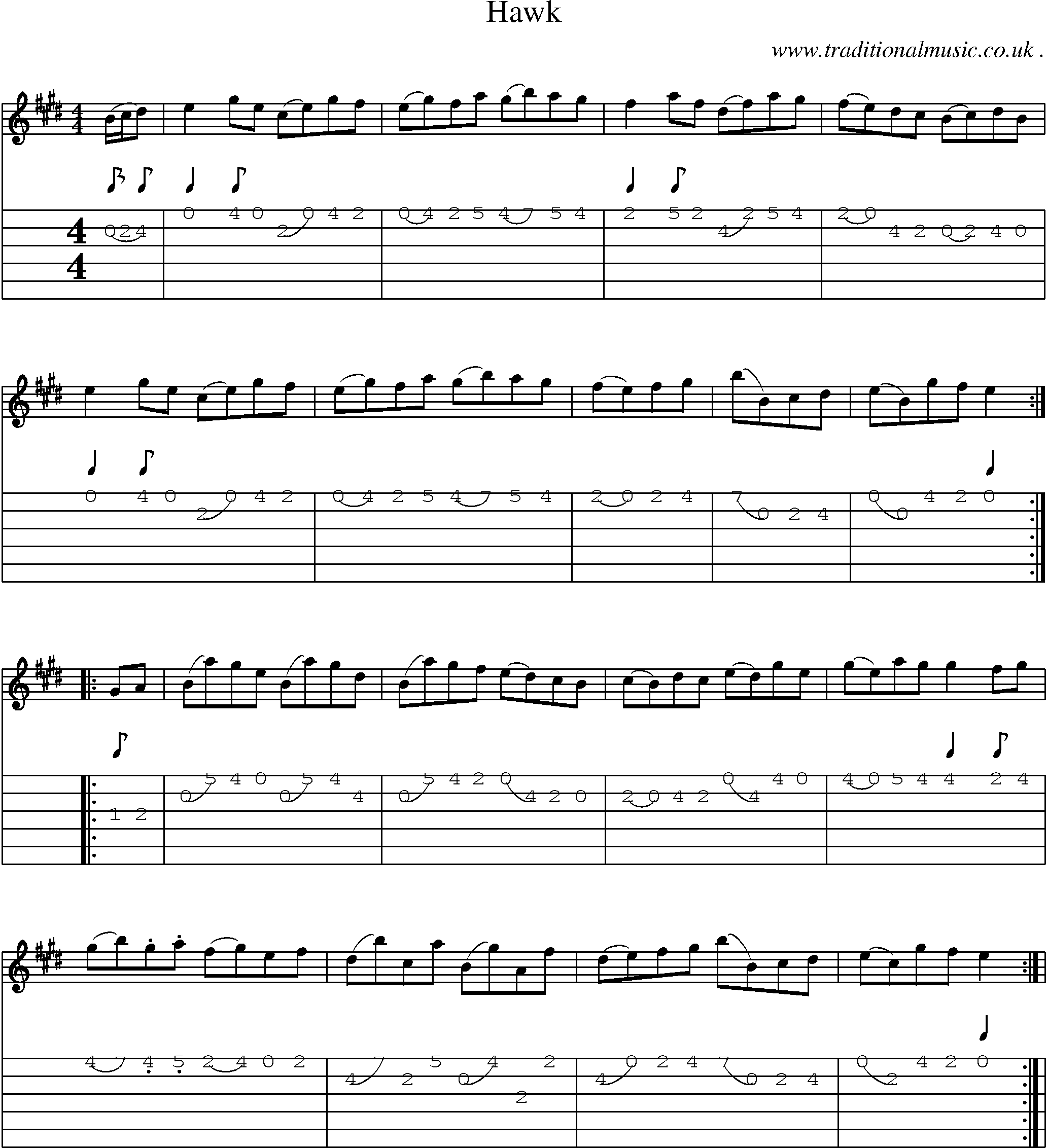 Sheet-Music and Guitar Tabs for Hawk
