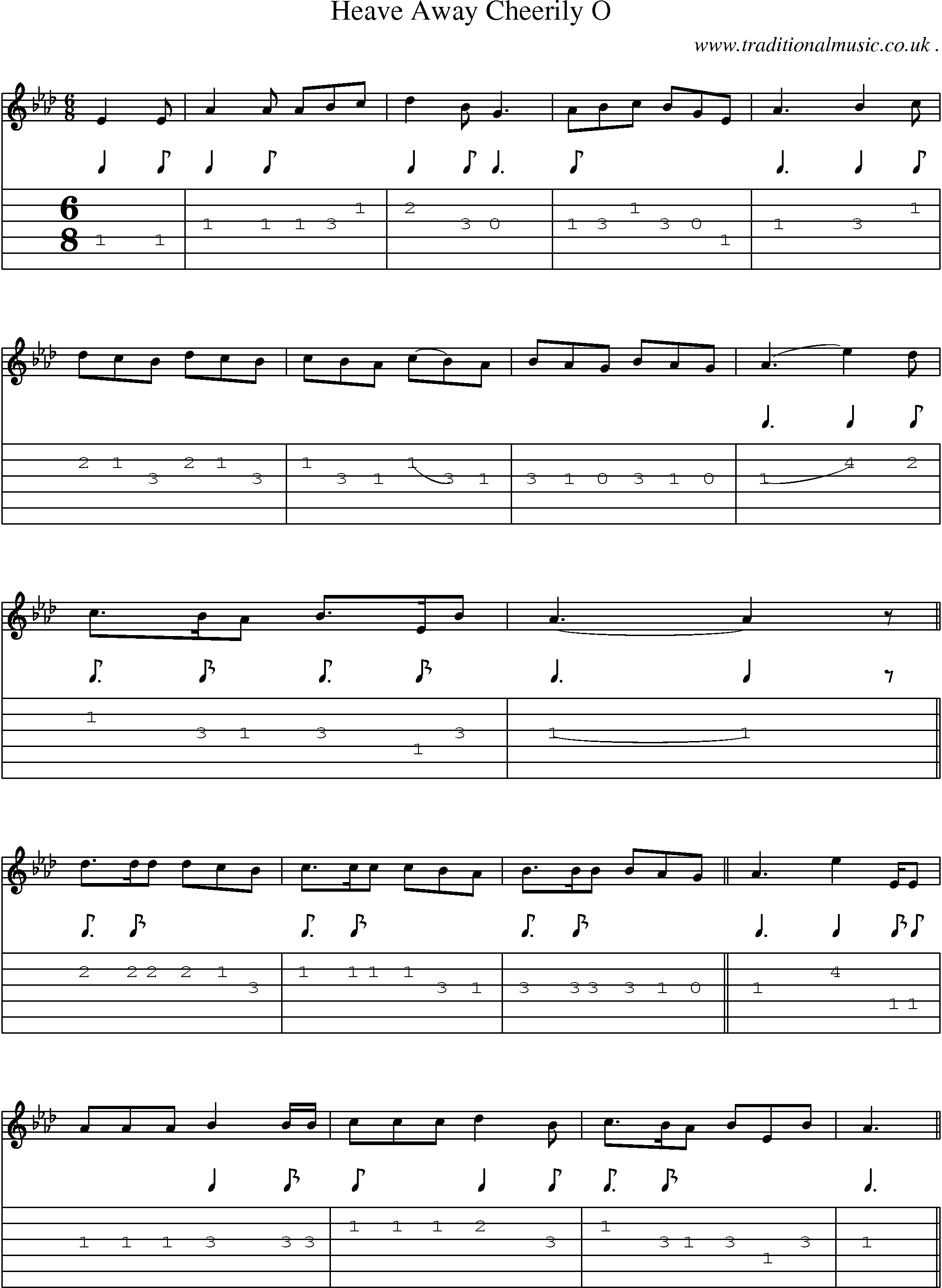 Sheet-Music and Guitar Tabs for Heave Away Cheerily O