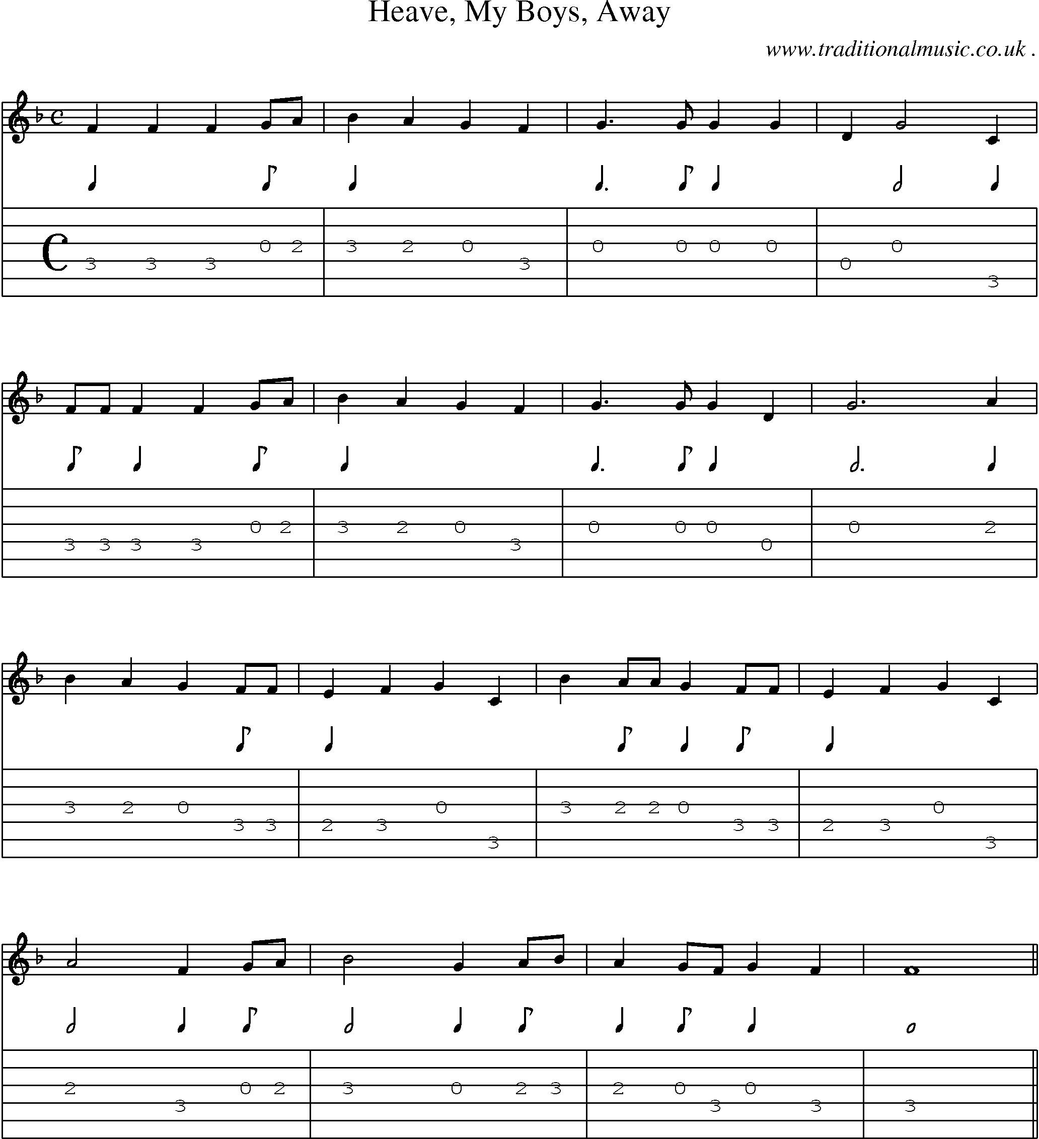 Sheet-Music and Guitar Tabs for Heave My Boys Away
