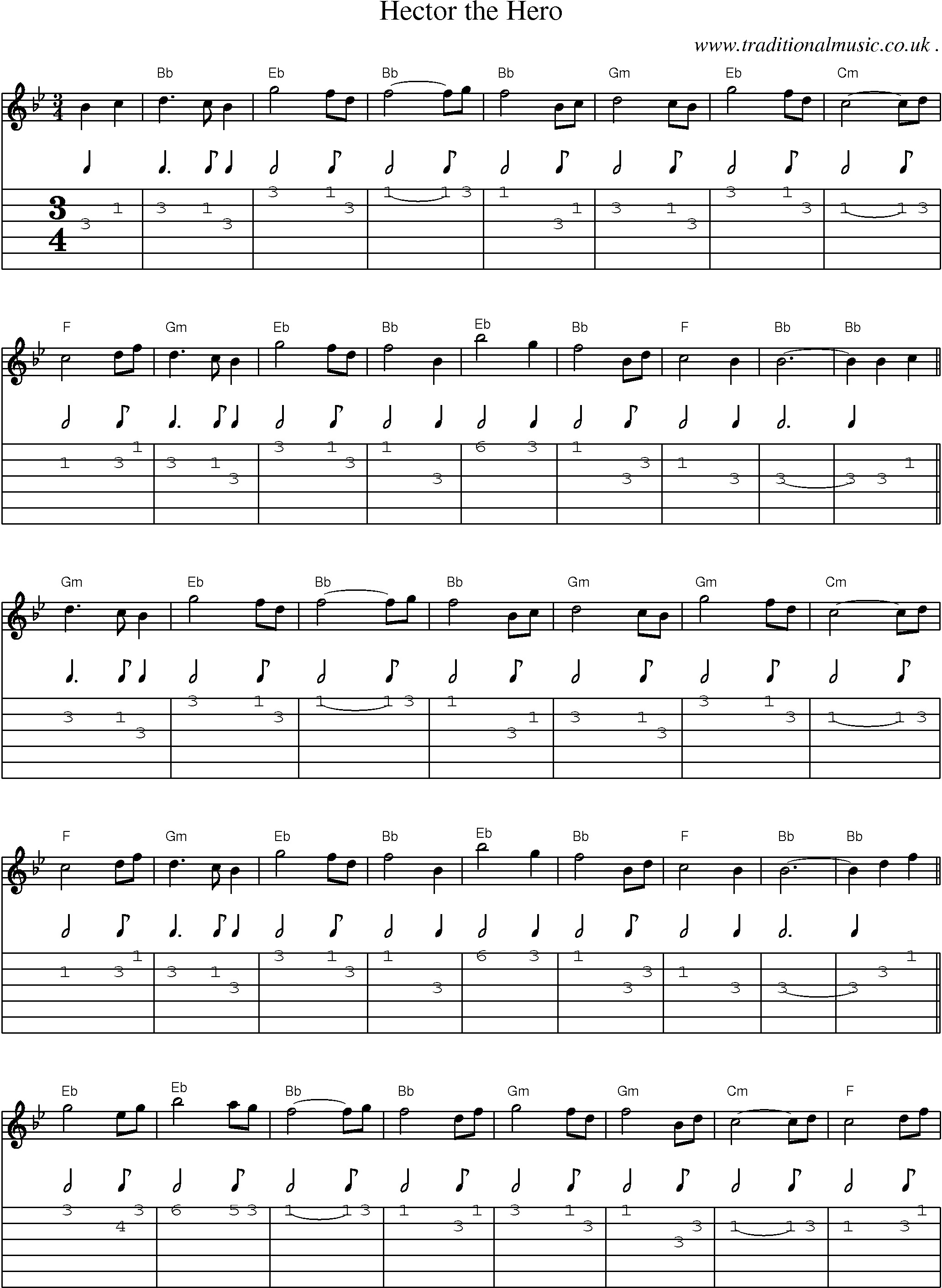 Sheet-Music and Guitar Tabs for Hector The Hero