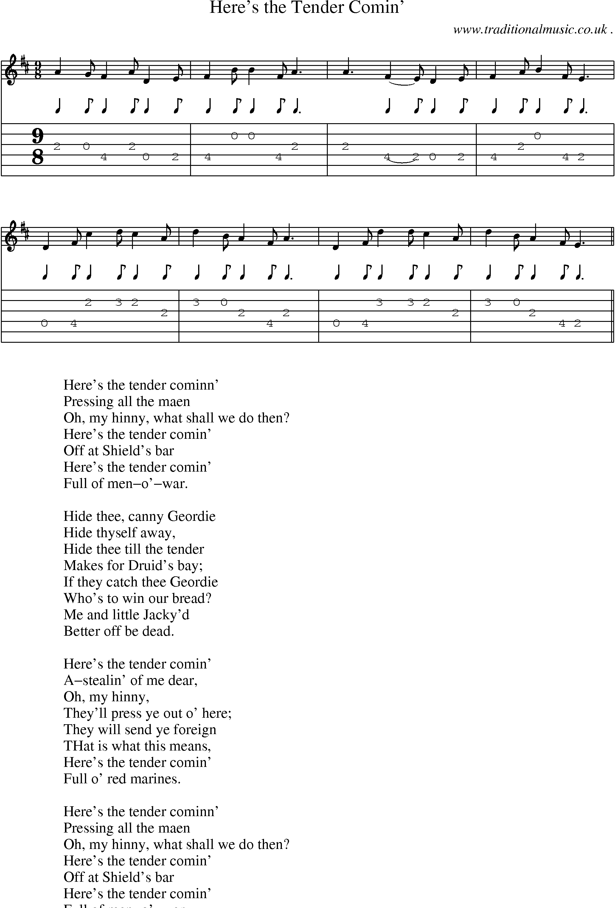 Sheet-Music and Guitar Tabs for Heres The Tender Comin