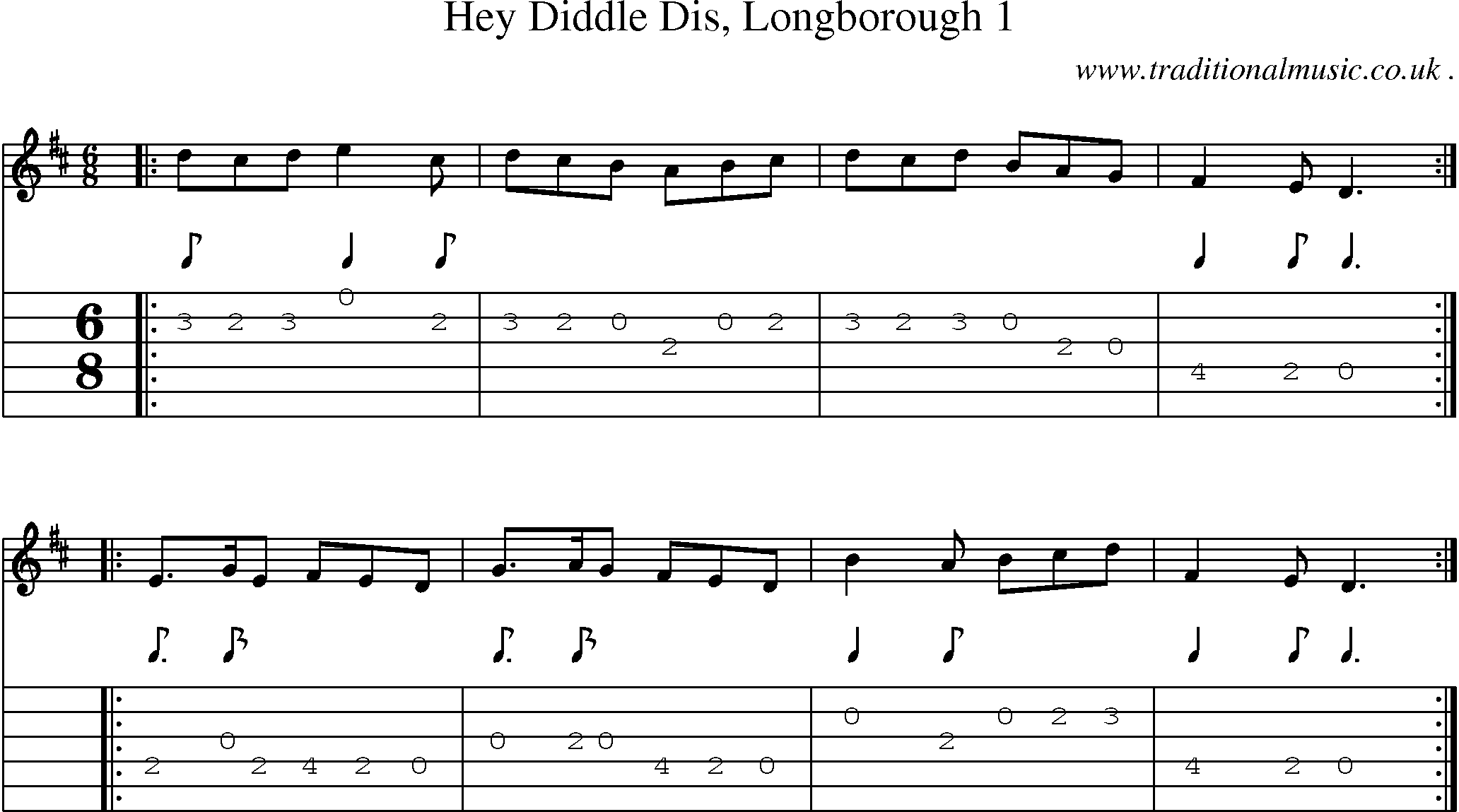 Sheet-Music and Guitar Tabs for Hey Diddle Dis Longborough 1