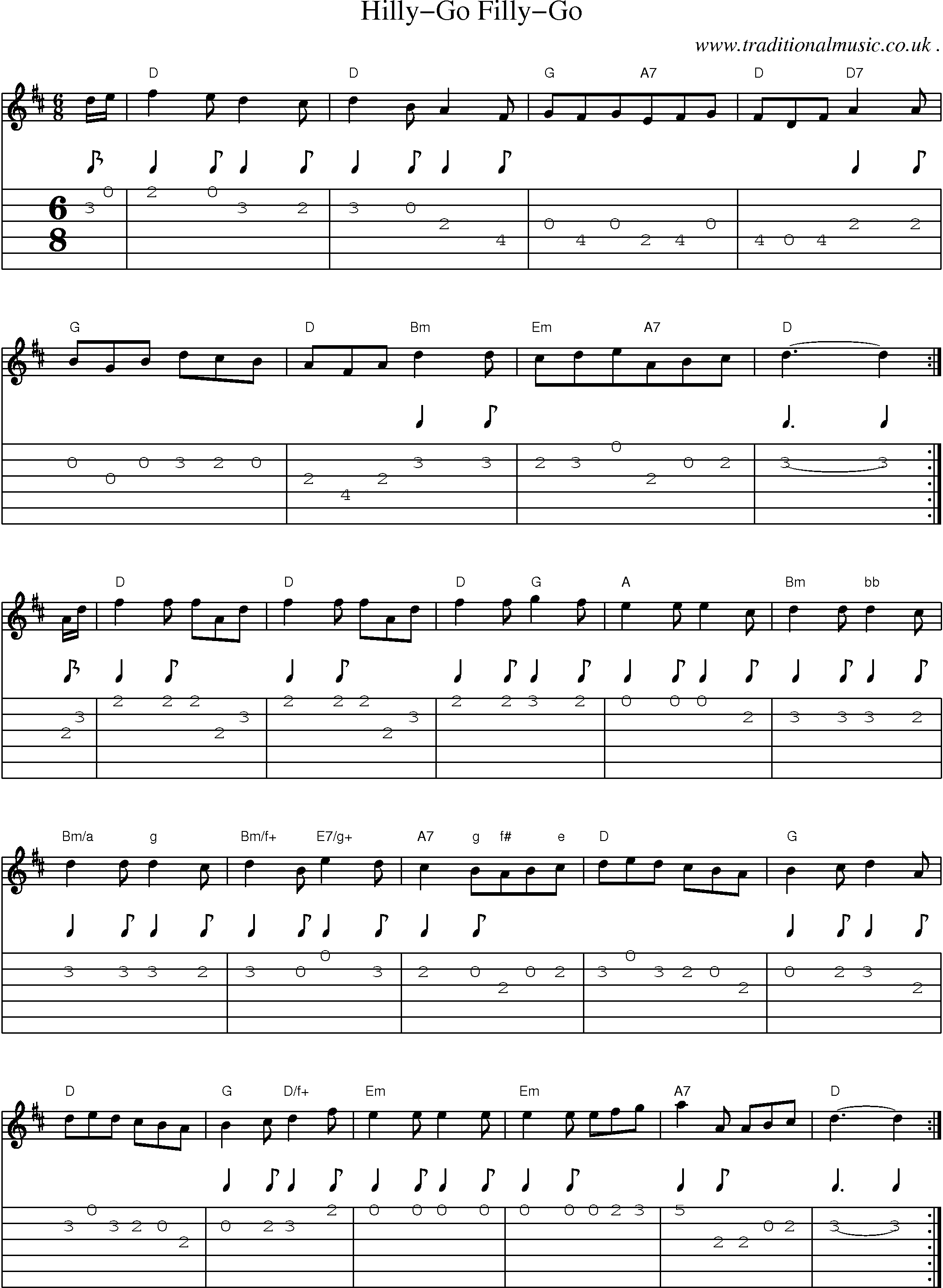 Sheet-Music and Guitar Tabs for Hilly-go Filly-go