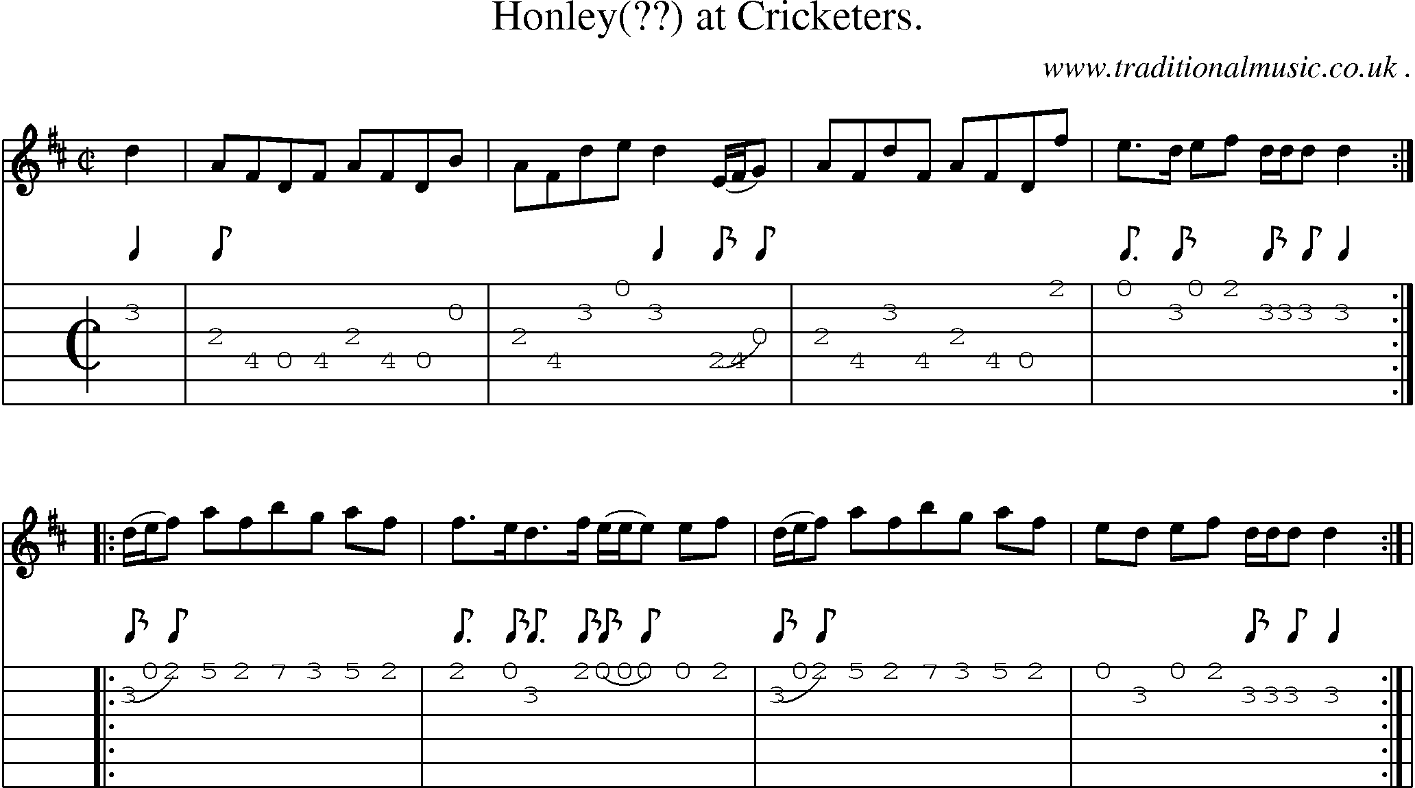 Sheet-Music and Guitar Tabs for Honley At Cricketers