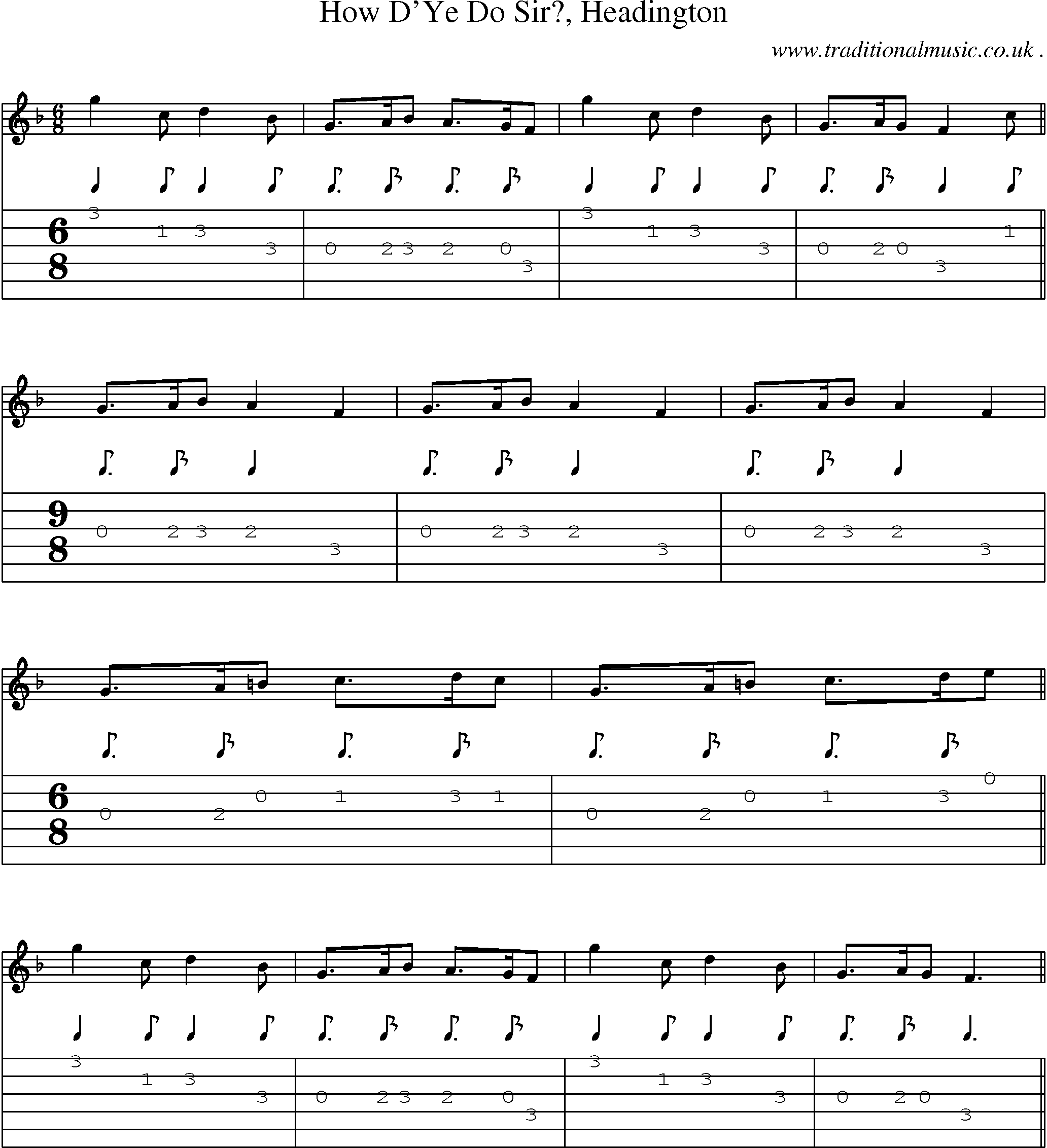 Sheet-Music and Guitar Tabs for How Dye Do Sir Headington